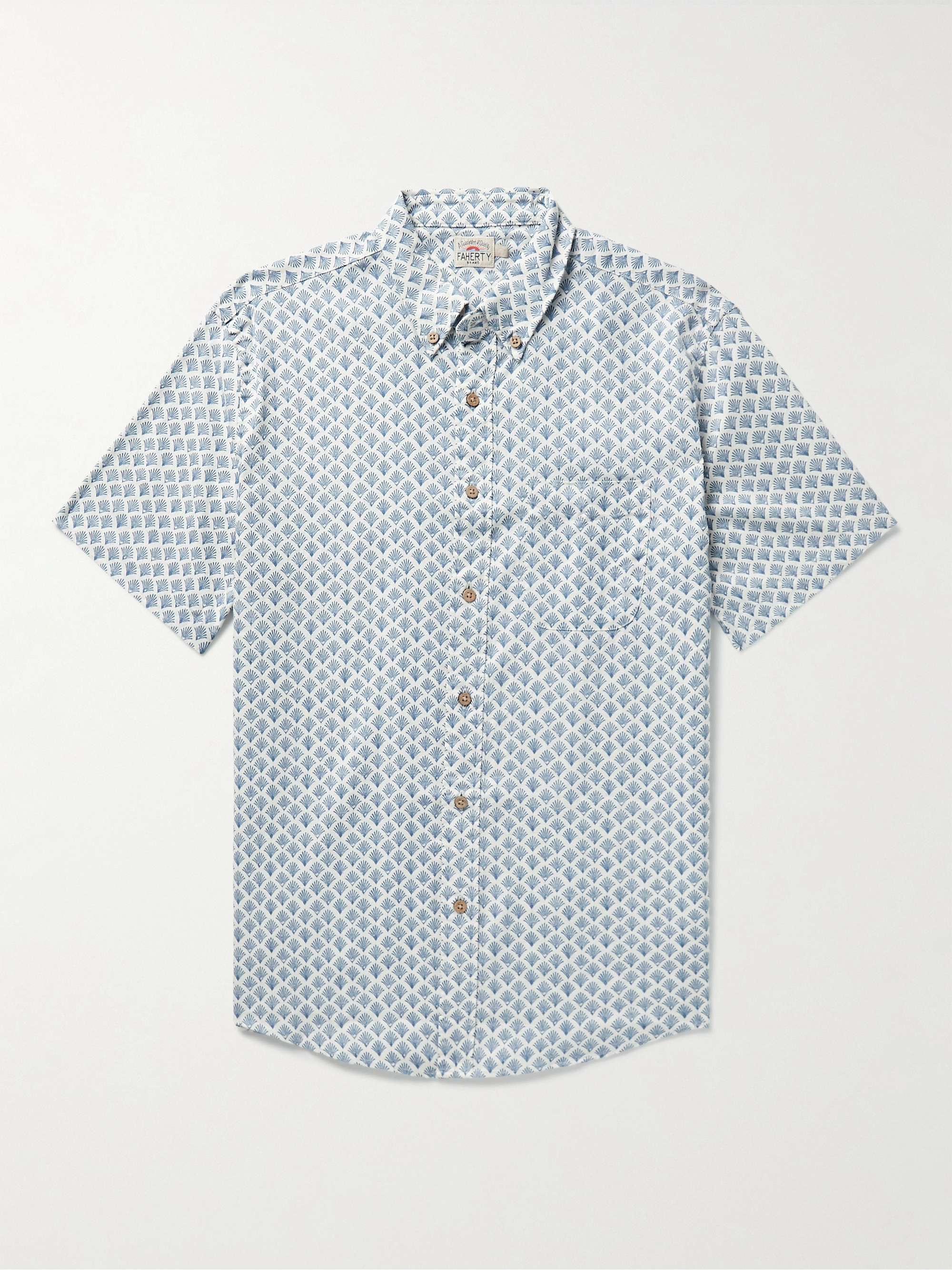 FAHERTY Breeze Button-Down Collar Printed Stretch Hemp-Blend Shirt