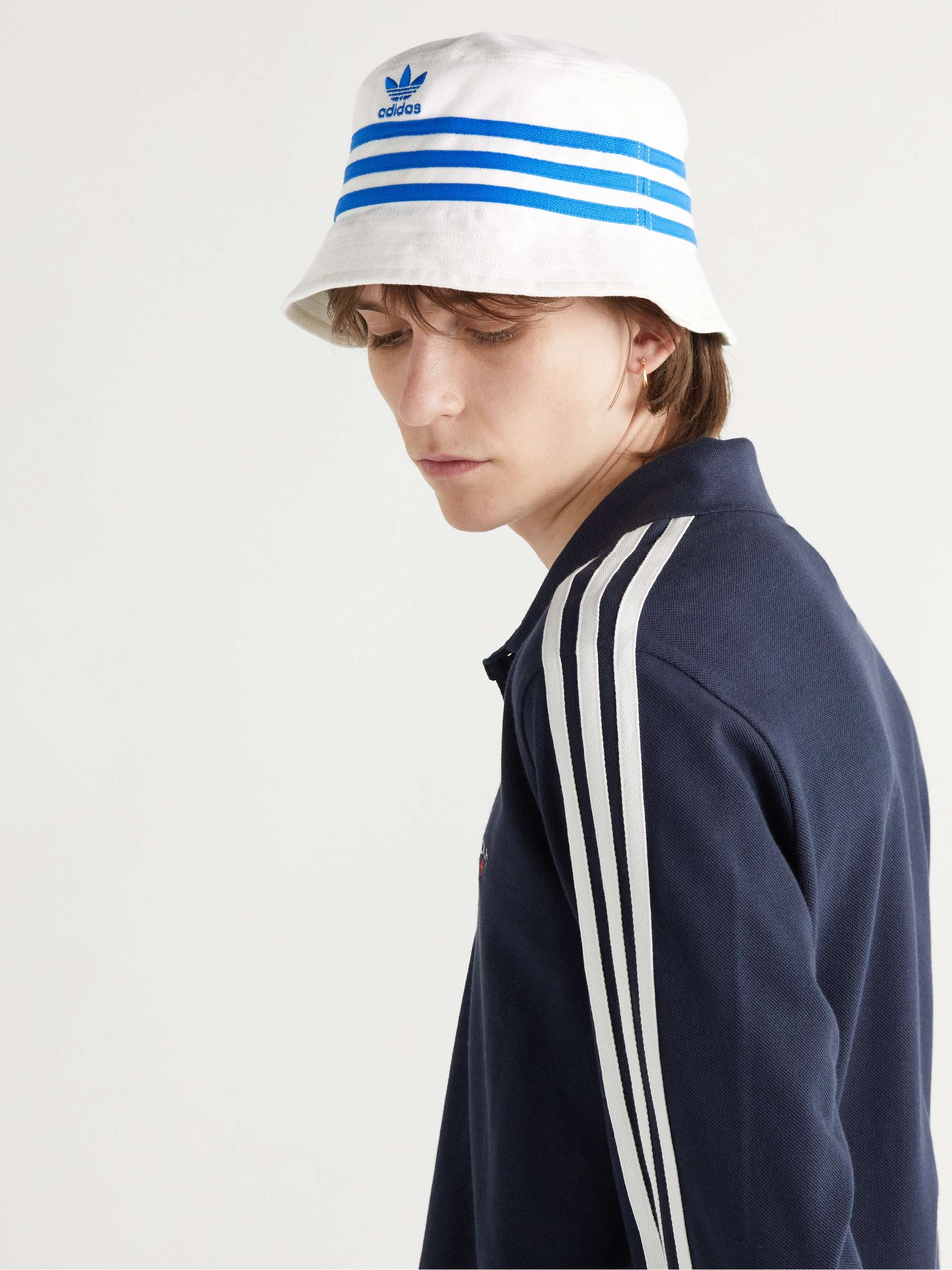 + Noah Striped Embroidered Cotton-Piqué Bucket Hat