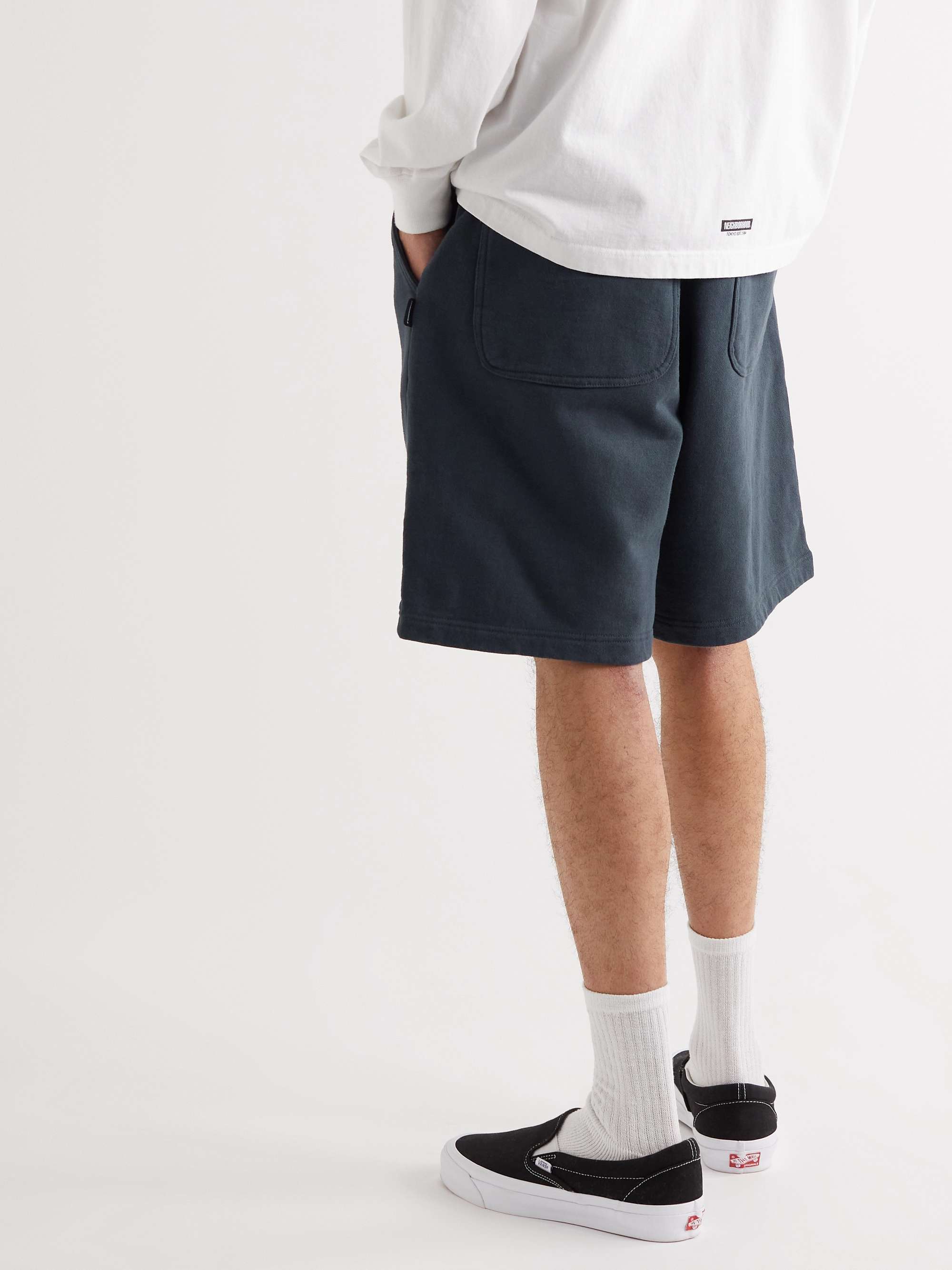 NEIGHBORHOOD Wide-Leg Logo-Flocked Cotton-Jersey Drawstring Shorts