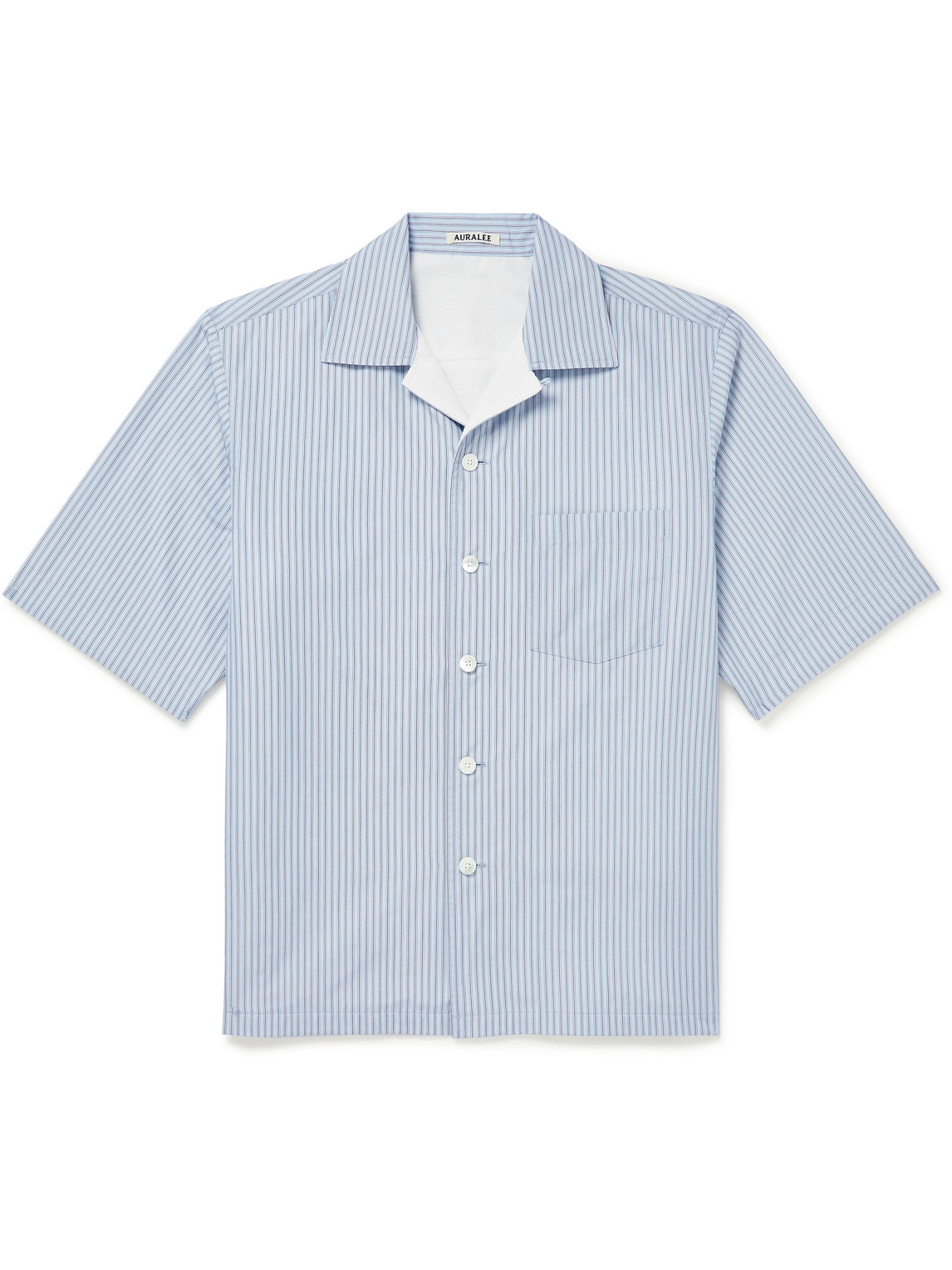 Auralee Convertible-collar Terry-lined Striped Cotton-poplin Shirt