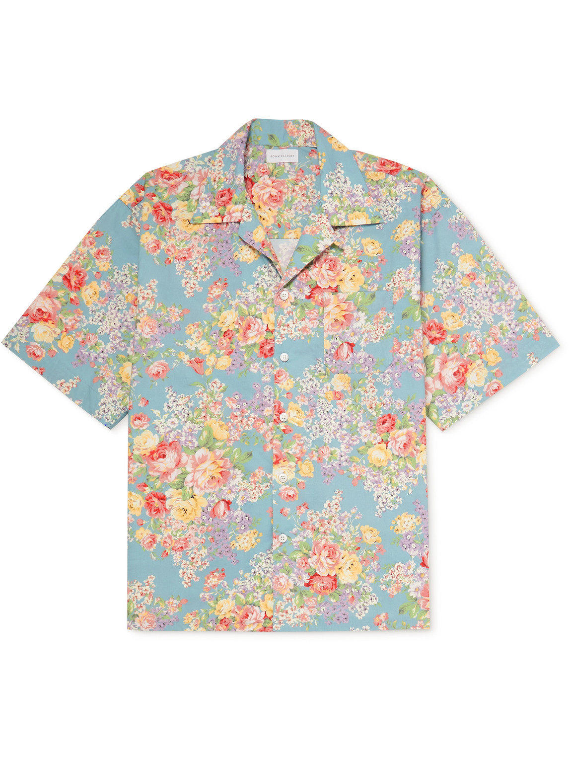 John Elliott Camp-Collar Floral-Print Cotton-Poplin Shirt