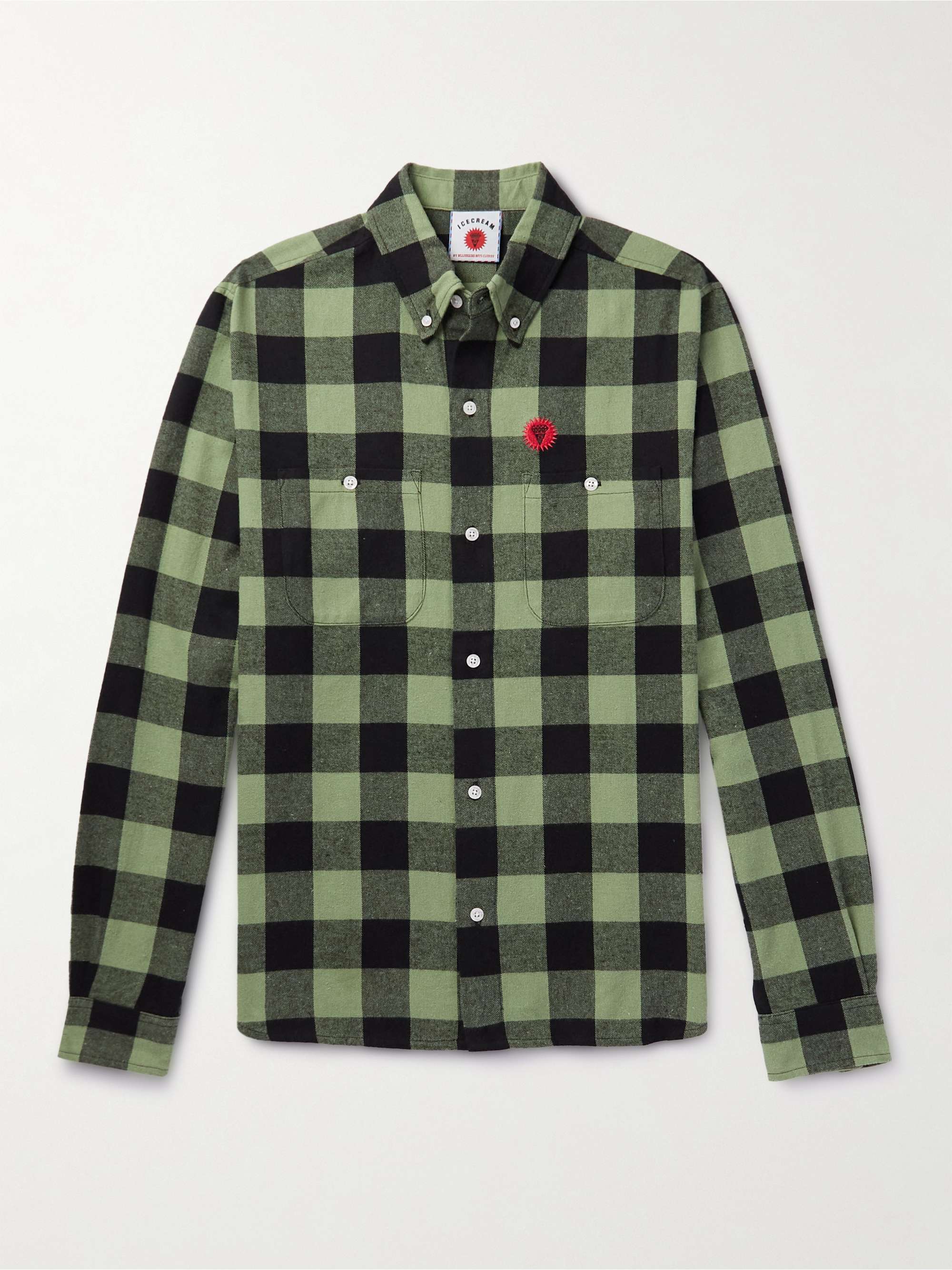 Green Button-Down Collar Checked Cotton-Flannel Shirt | ICECREAM | MR PORTER
