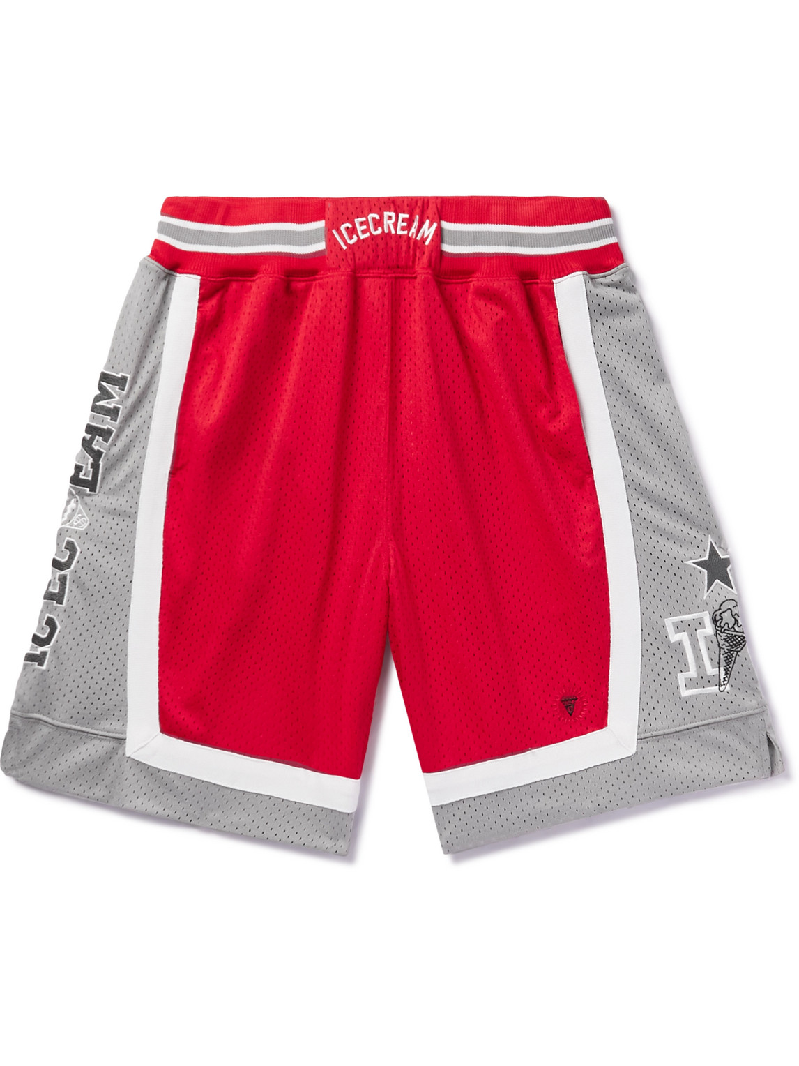 Icecream Straight-leg Logo-embroidered Mesh Shorts In Red