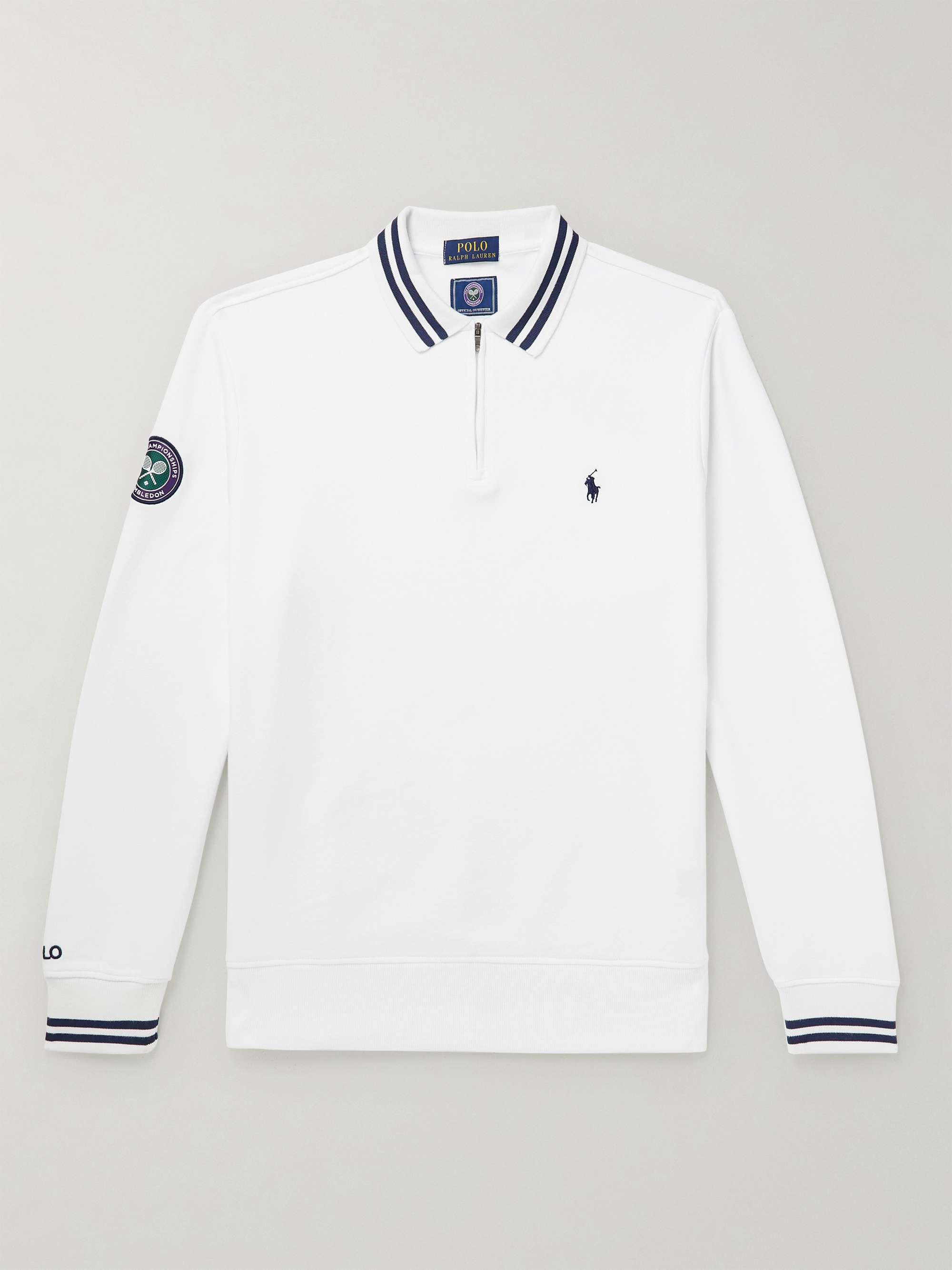 POLO RALPH LAUREN Wimbledon Logo-Embroidered Cotton-Blend Jersey Half-Zip Sweatshirt
