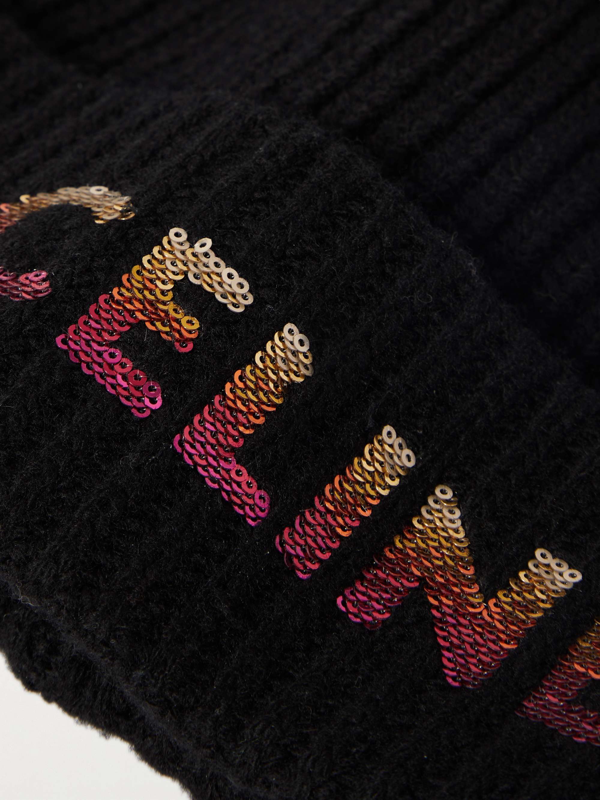 CELINE HOMME Logo-Embellished Ribbed Wool Beanie