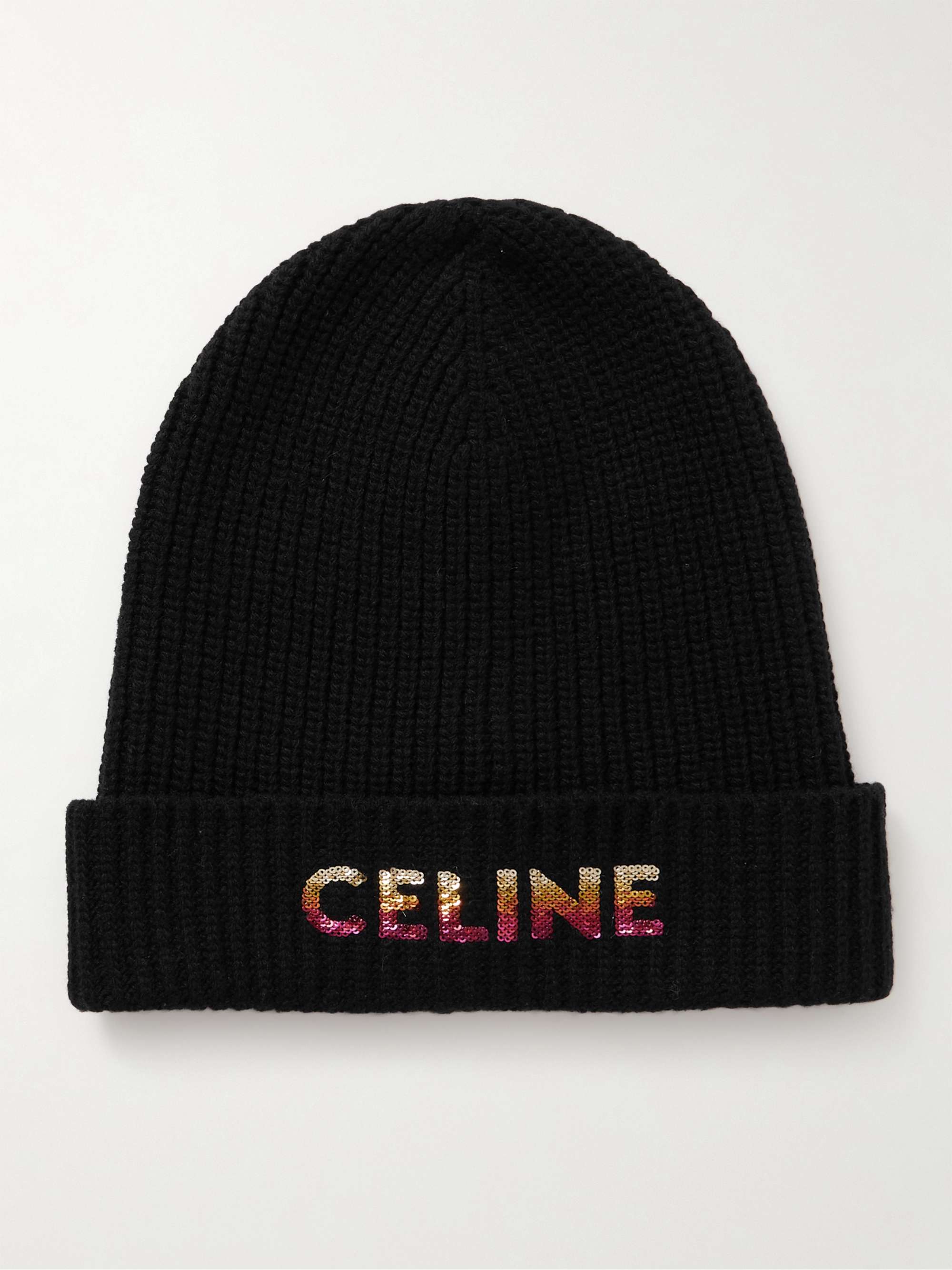 CELINE HOMME Logo-Embellished Ribbed Wool Beanie