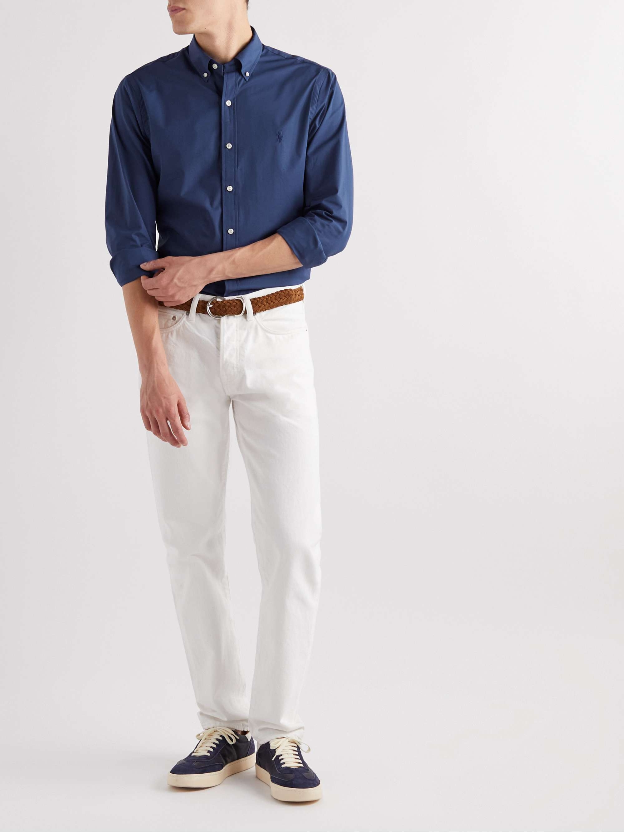 POLO RALPH LAUREN Button-Down Collar Logo-Embroidered Cotton-Blend Poplin Shirt