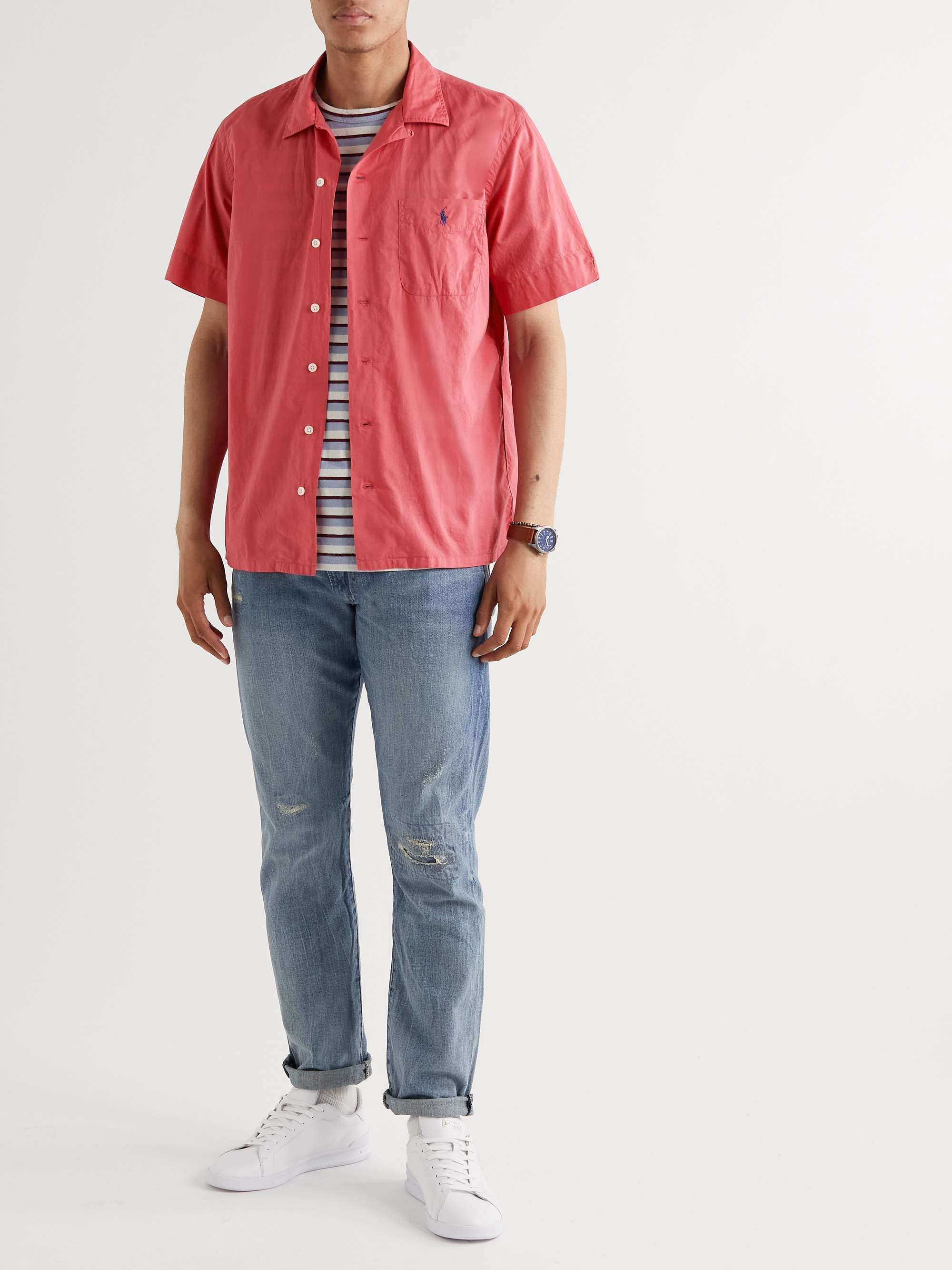 POLO RALPH LAUREN Convertible-Collar Logo-Embroidered Cotton-Poplin Shirt