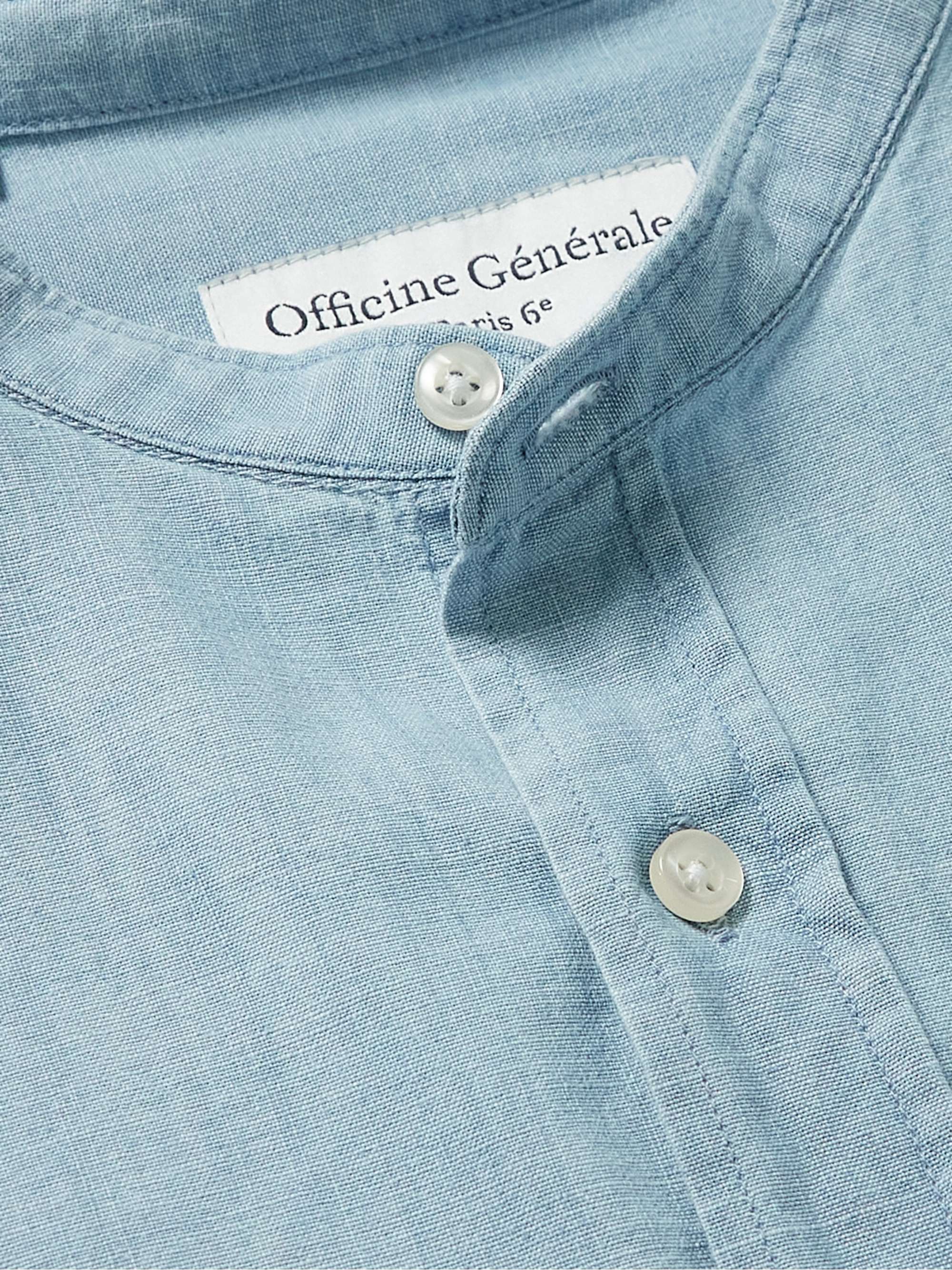 OFFICINE GÉNÉRALE Gaston Grandad-Collar Cotton-Chambray Shirt
