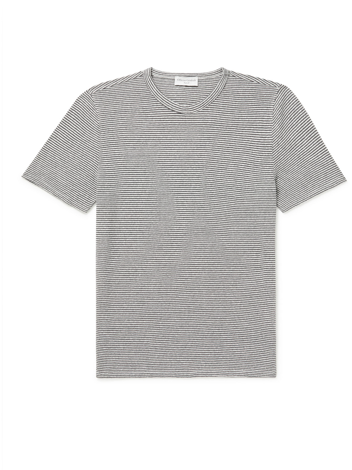 Officine Generale Striped Cotton-blend T-shirt In Gray