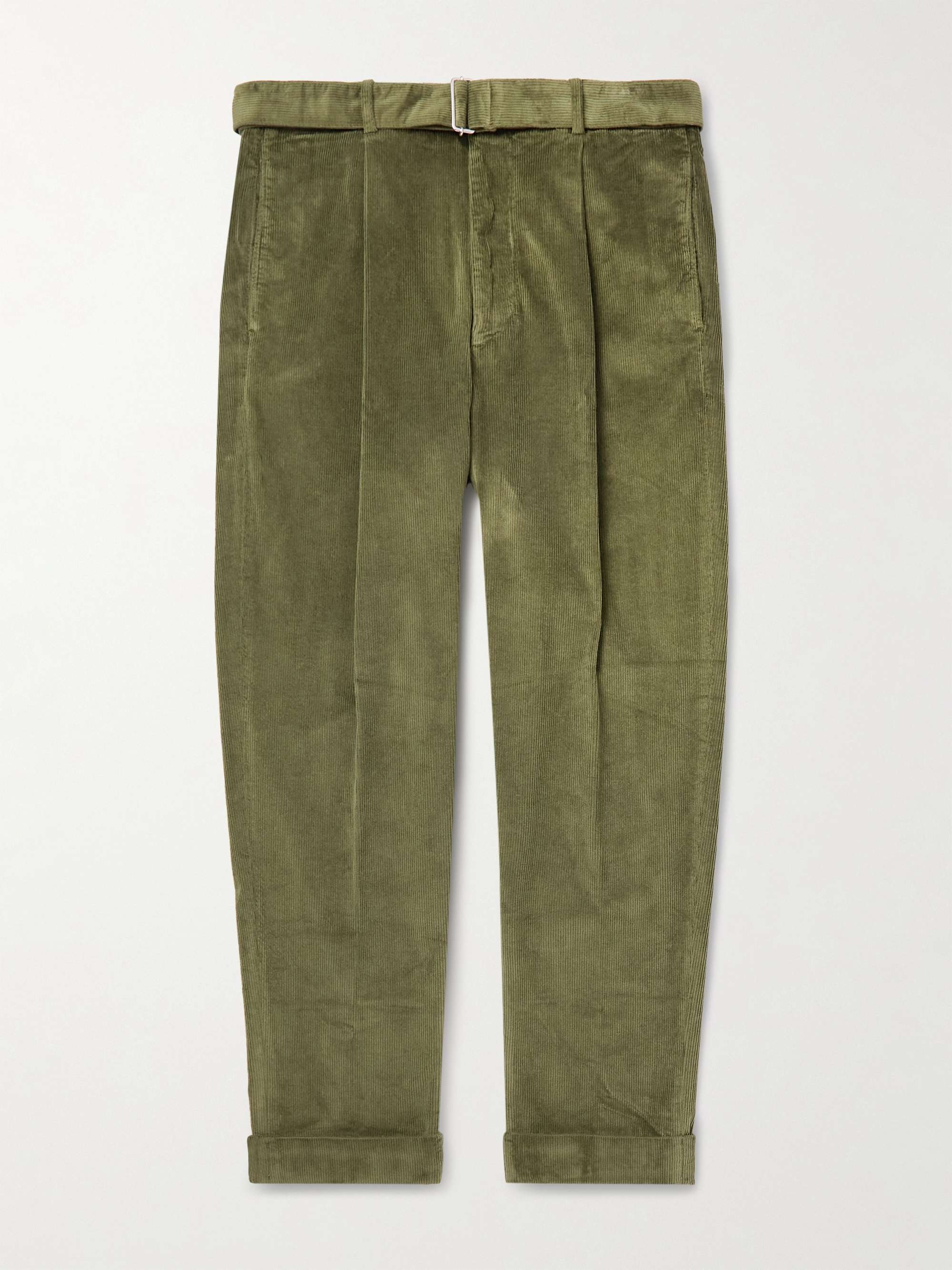OFFICINE GÉNÉRALE Hugo Tapered Belted Pleated Cotton and Modal-Blend Corduroy Trousers