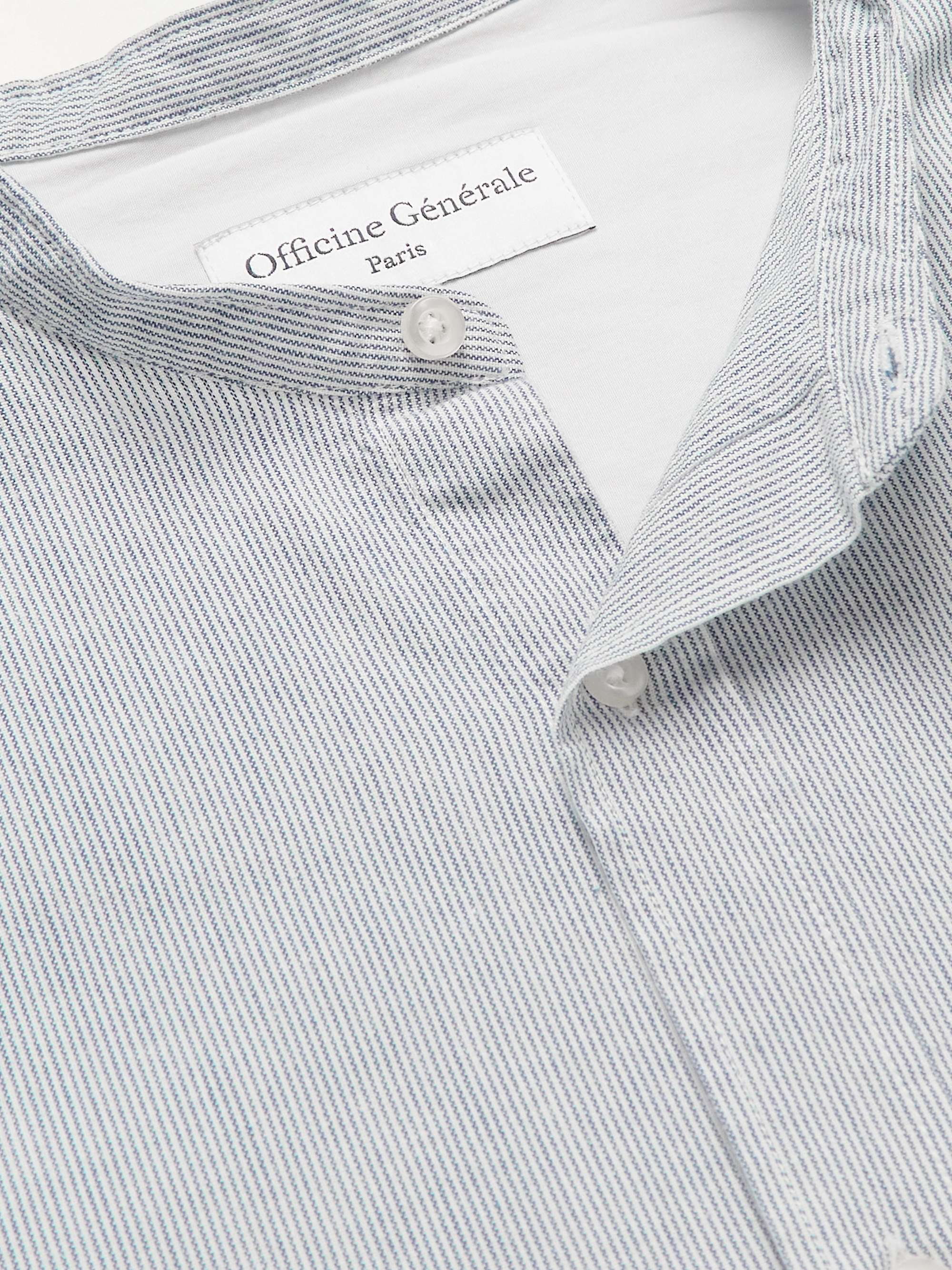 OFFICINE GÉNÉRALE Gaston Grandad-Collar Striped Organic Cotton Shirt