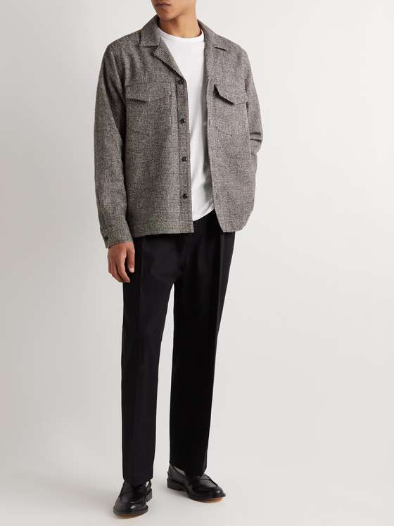 Gray Judas Camp-Collar Houndstooth Cotton and Wool-Blend Tweed Jacket ...