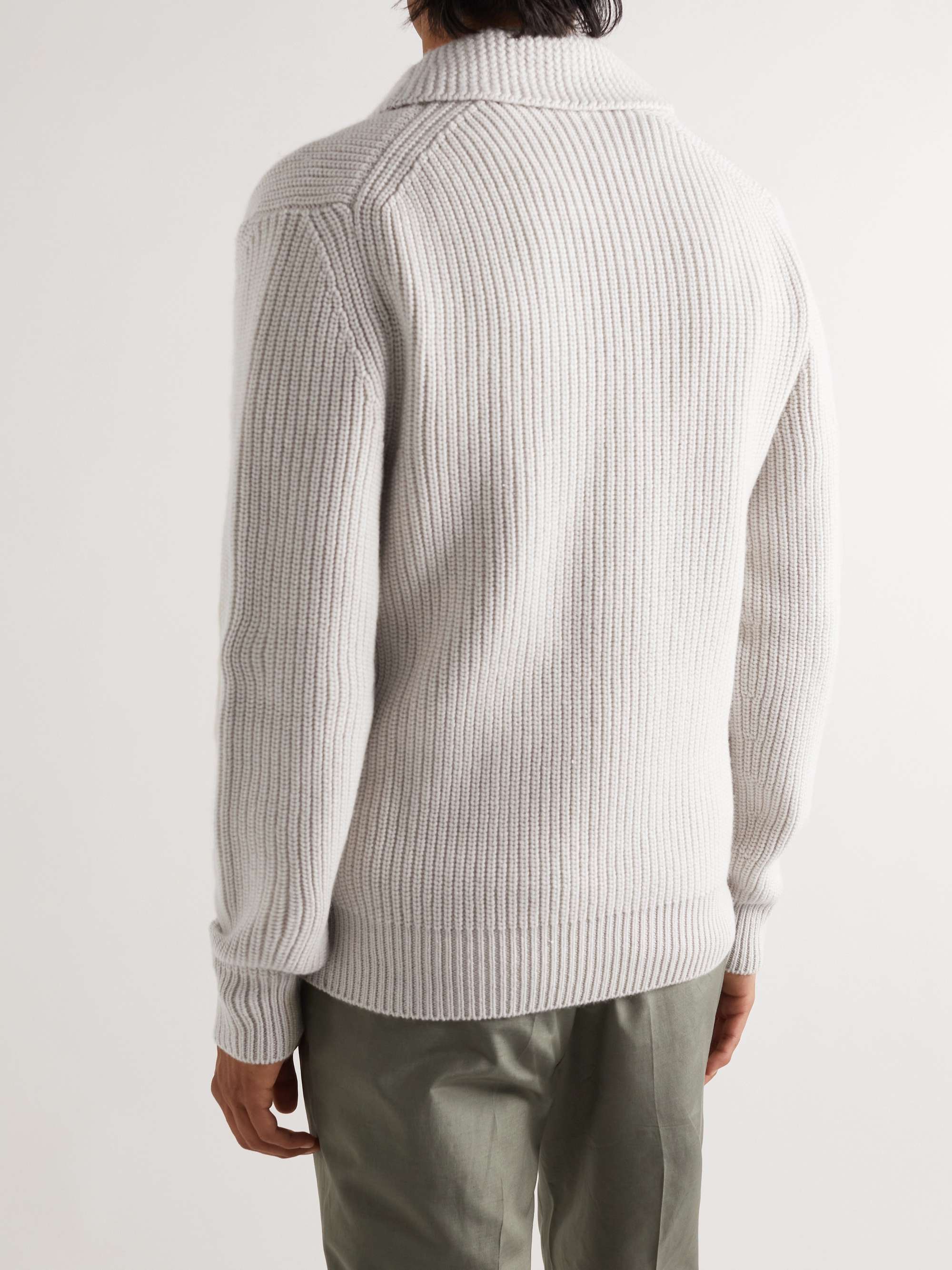 TOM FORD Shawl-Collar Ribbed Cashmere and Linen-Blend Cardigan