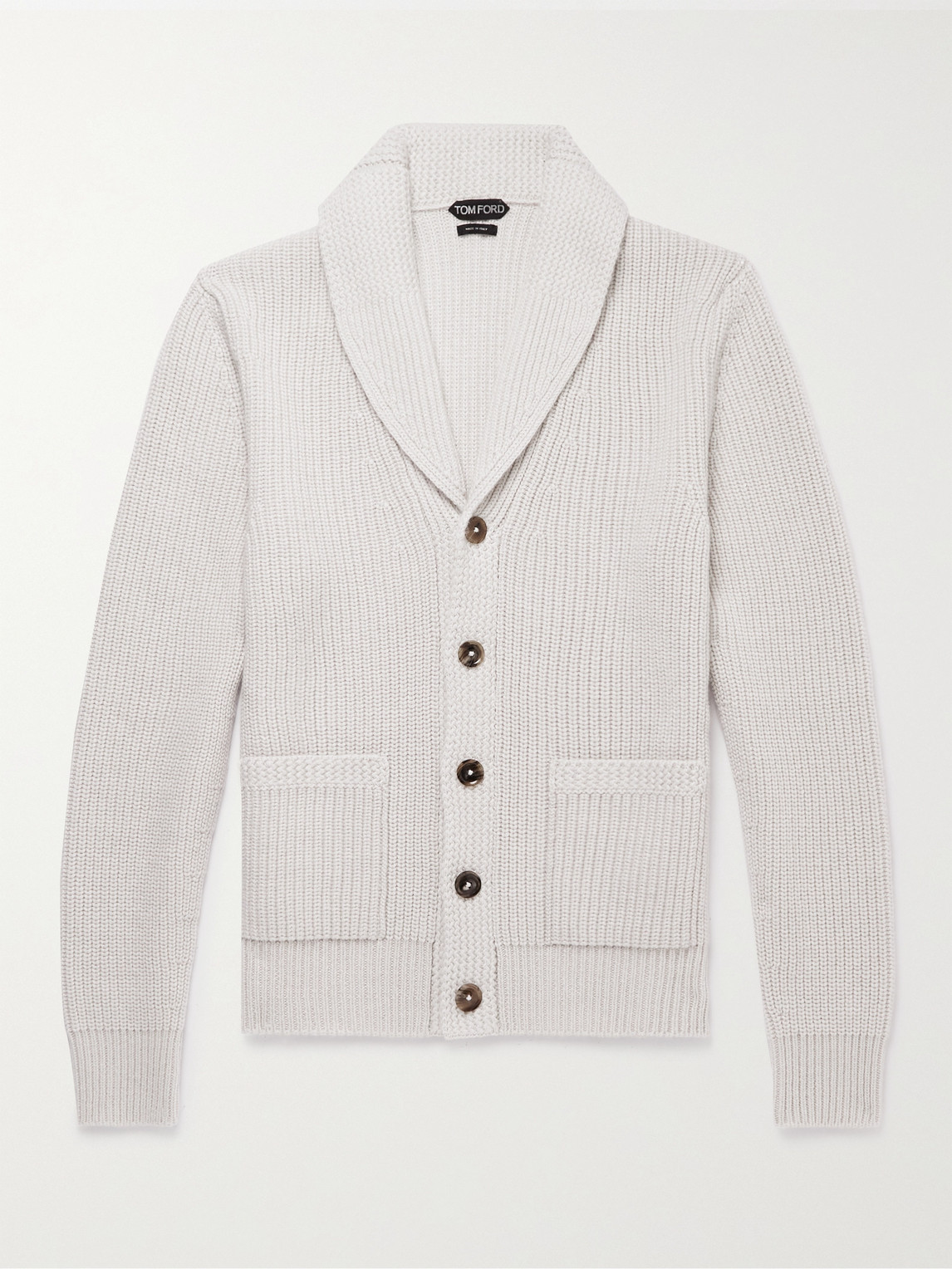 TOM FORD SHAWL-COLLAR RIBBED CASHMERE AND LINEN-BLEND CARDIGAN