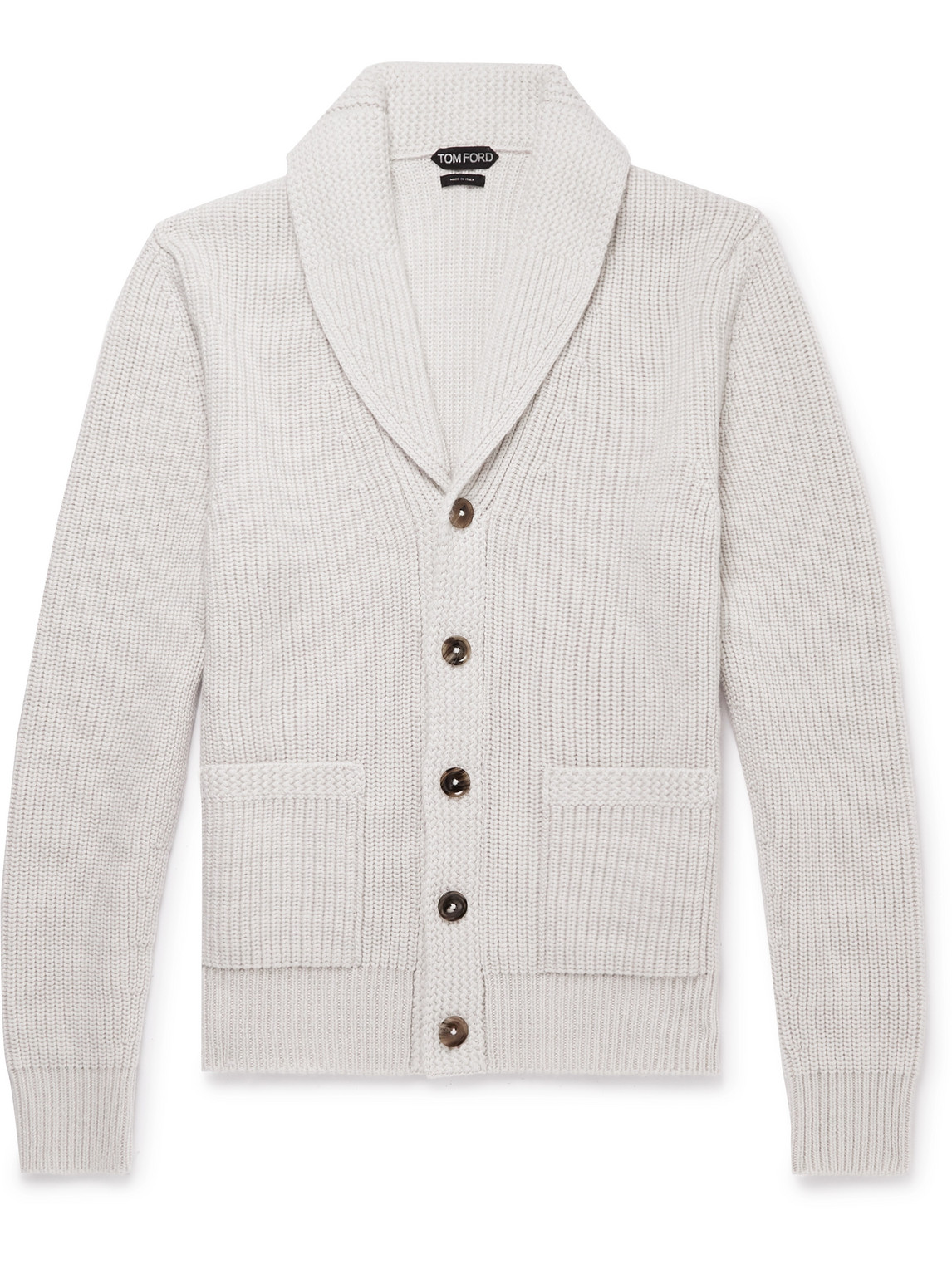 Shawl-Collar Ribbed Cashmere and Linen-Blend Cardigan