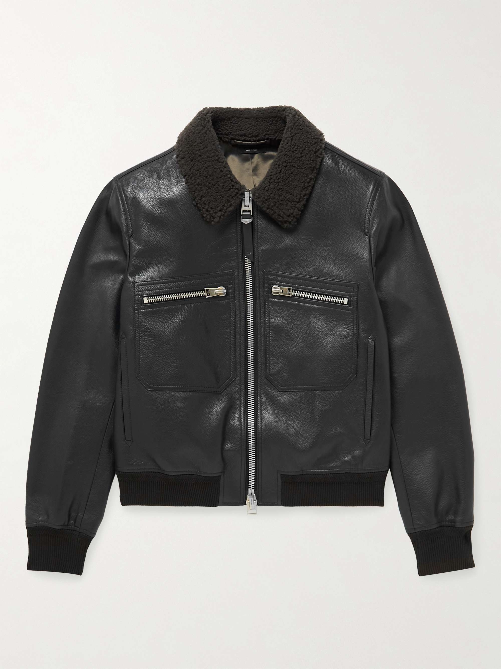 mrporter.com | Slim-Fit Shearling-Trimmed Full-Grain Leather Flight Jacket