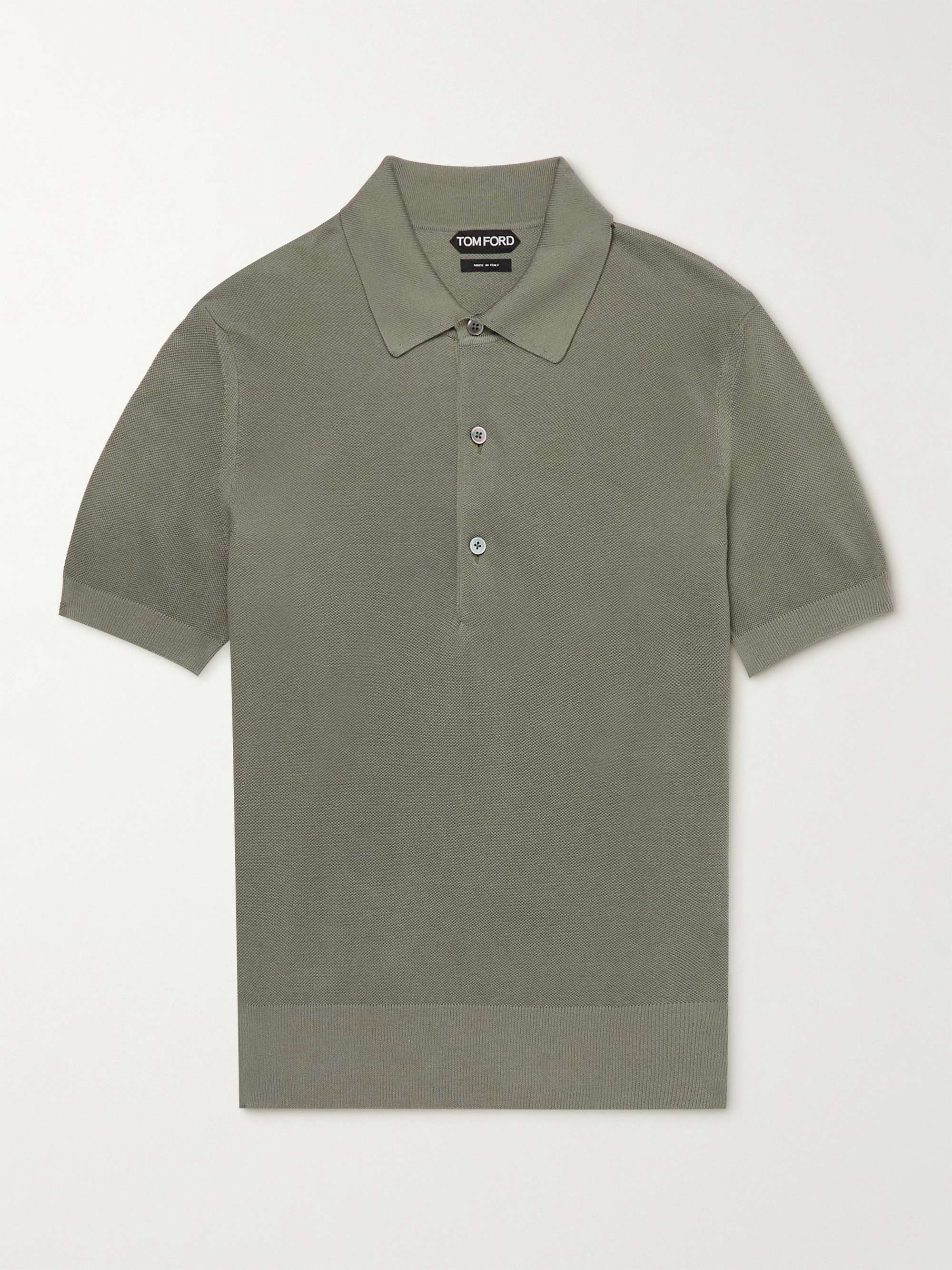 TOM FORD Honeycomb-Knit Silk and Cotton-Blend Polo Shirt