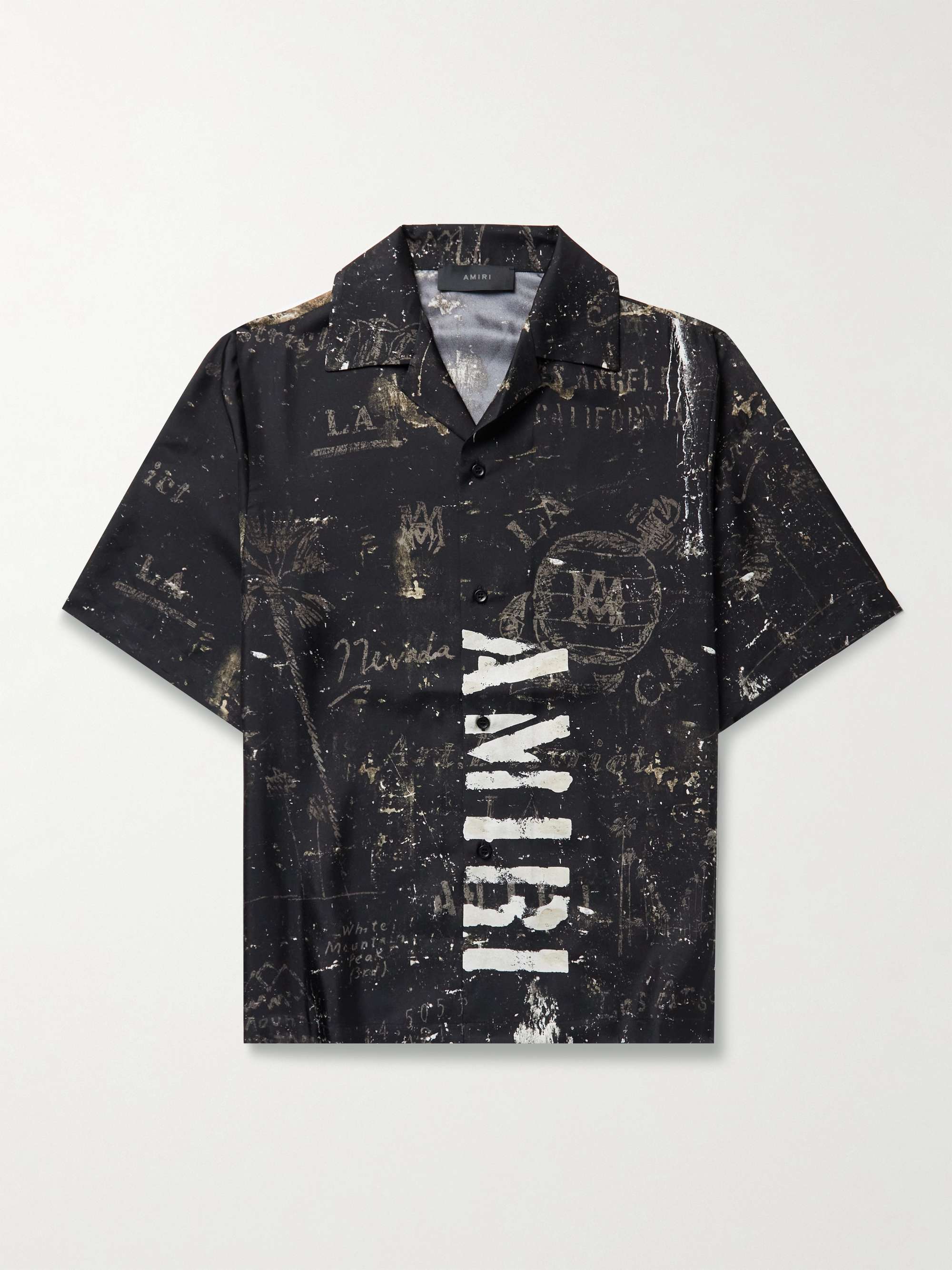 AMIRI Convertible-Collar Logo-Print Silk-Twill Shirt