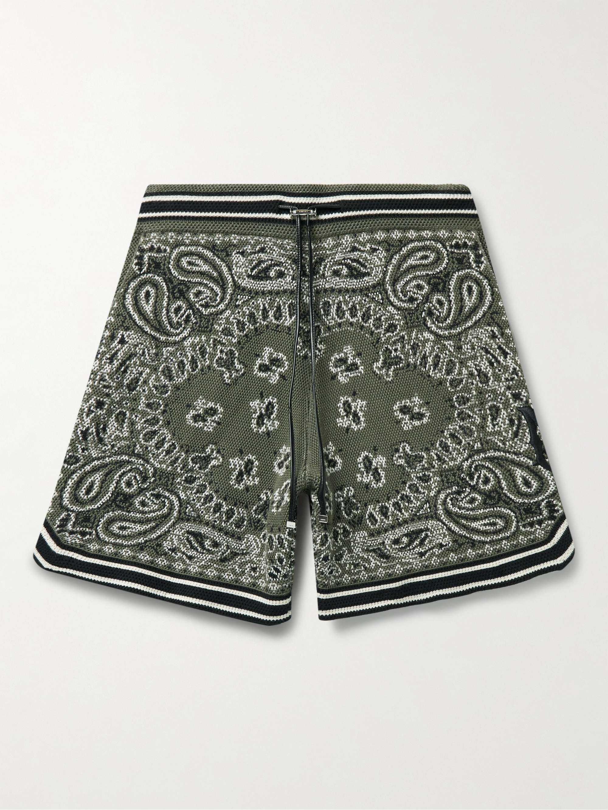AMIRI Wide-Leg Logo-Embroidered Crocheted Cotton-Blend Drawstring Shorts