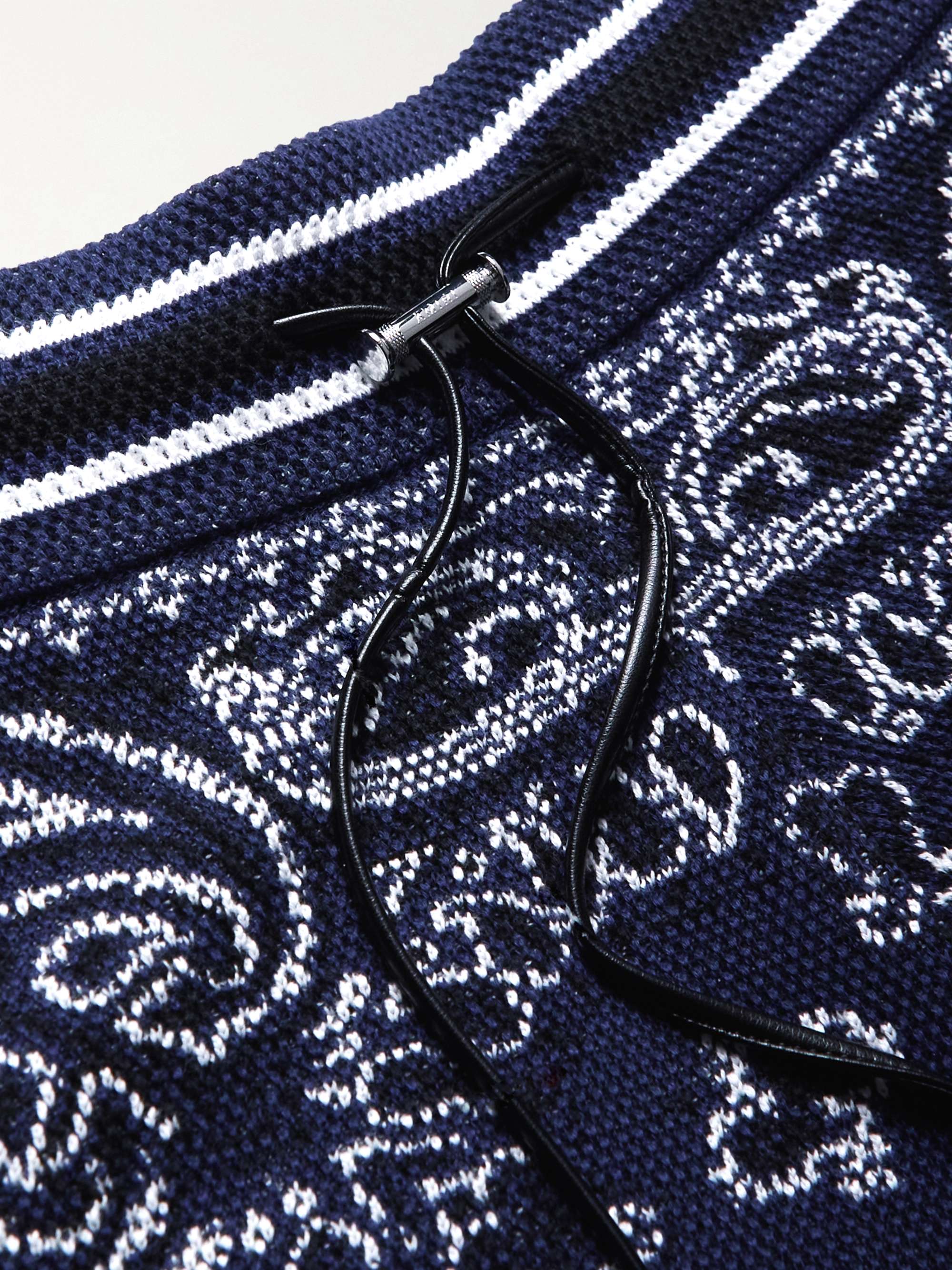 AMIRI Wide-Leg Logo-Embroidered Crocheted Cotton-Blend Drawstring Shorts