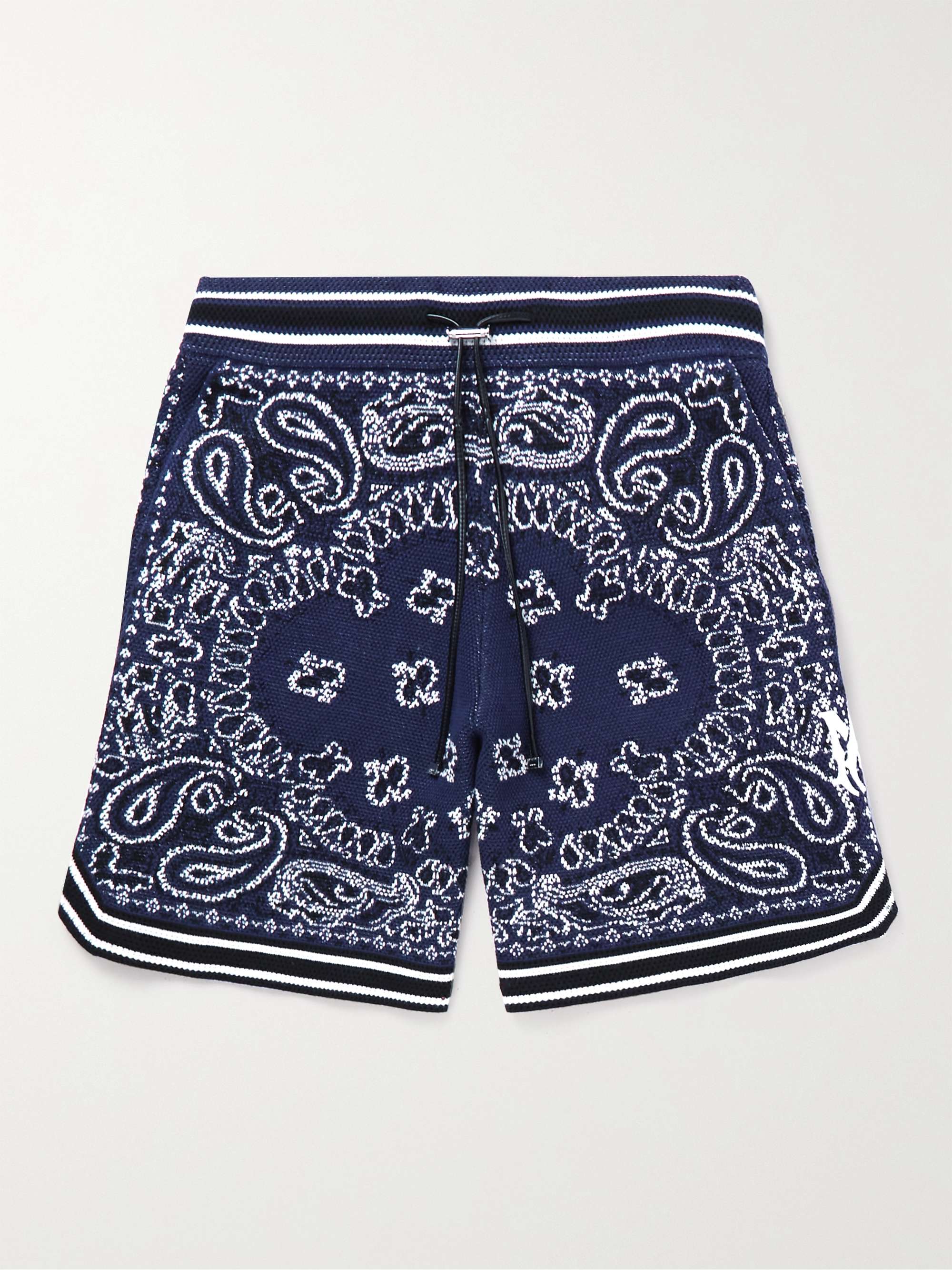 AMIRI Wide-Leg Bandana Crocheted Cotton-Blend Drawstring Shorts