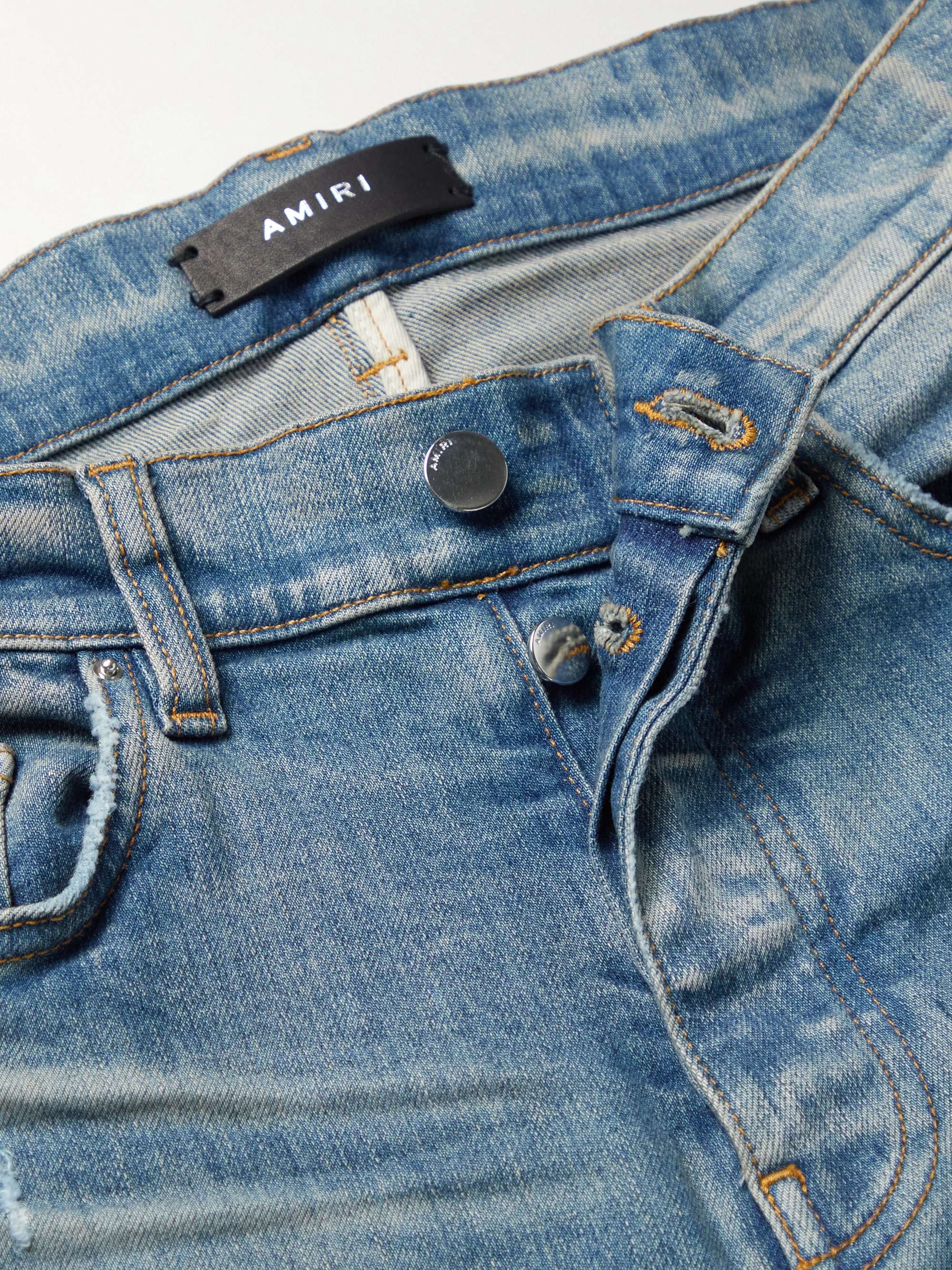 AMIRI MX1 Skinny-Fit Ultrasuede®-Panelled Distressed Jeans