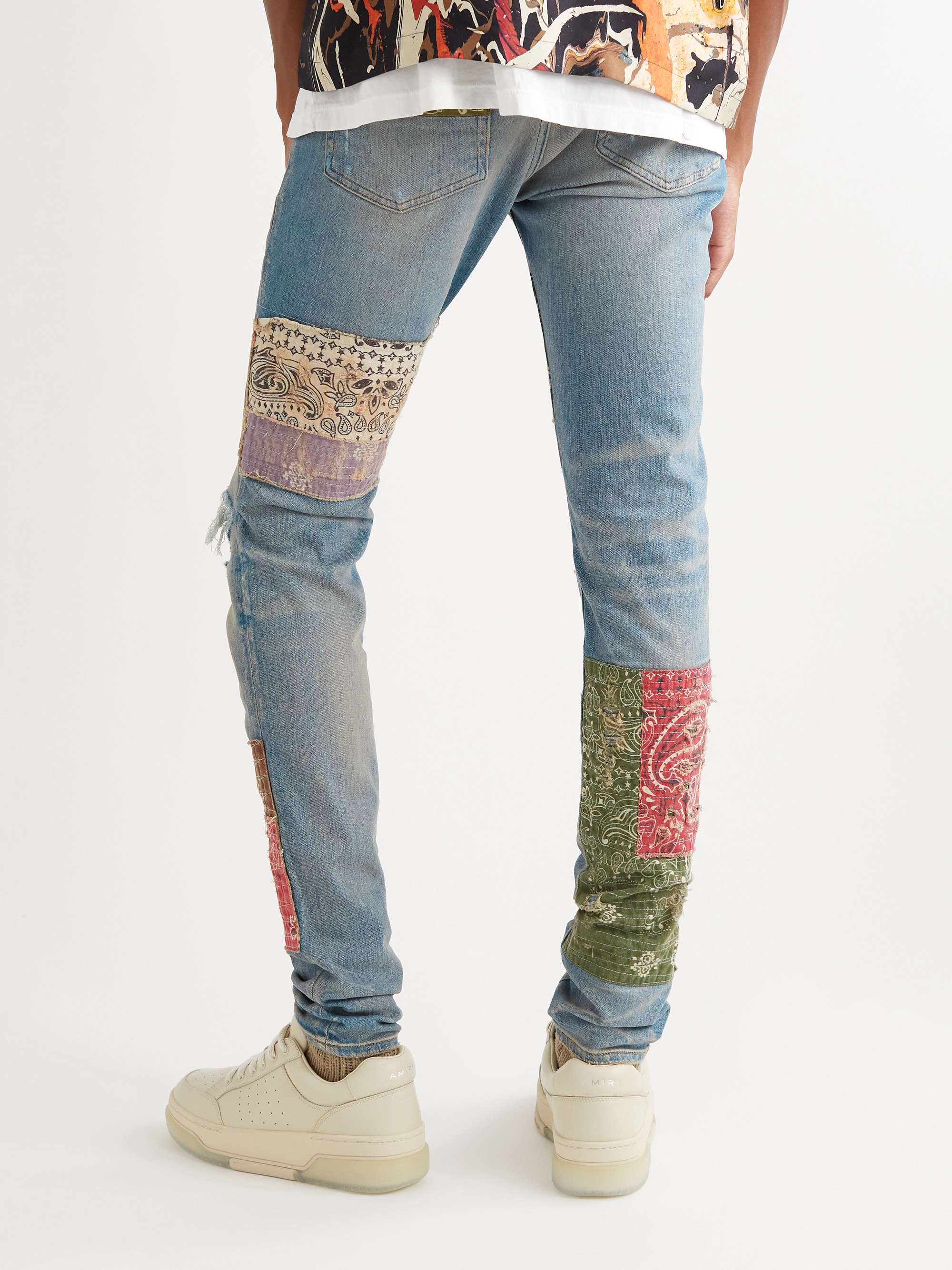 AMIRI Skinny-Fit Cotton-Appliquéd Distressed Jeans