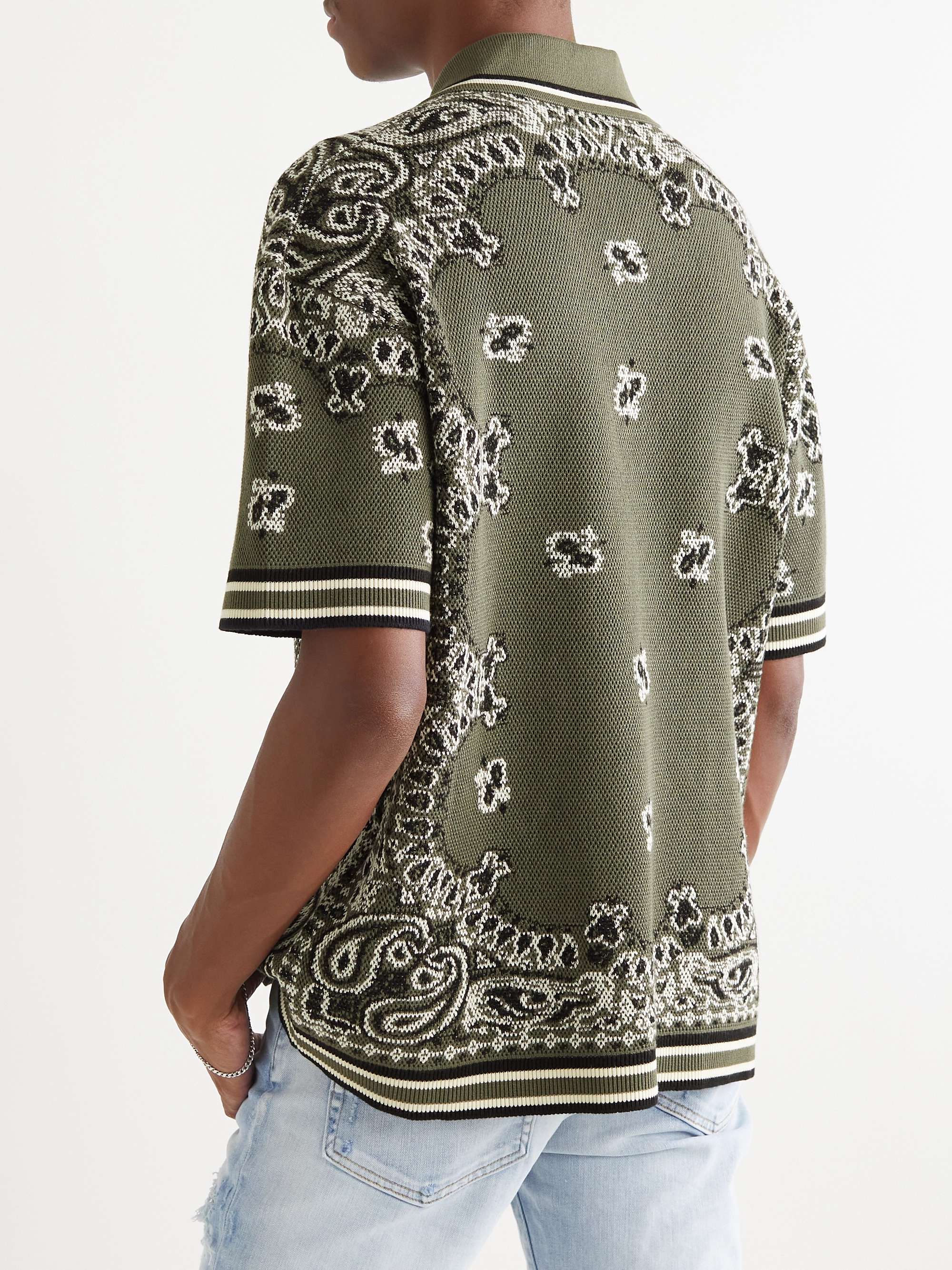 AMIRI Logo-Embroidered Jacquard-Knit Cotton and Cashmere-Blend Polo Shirt