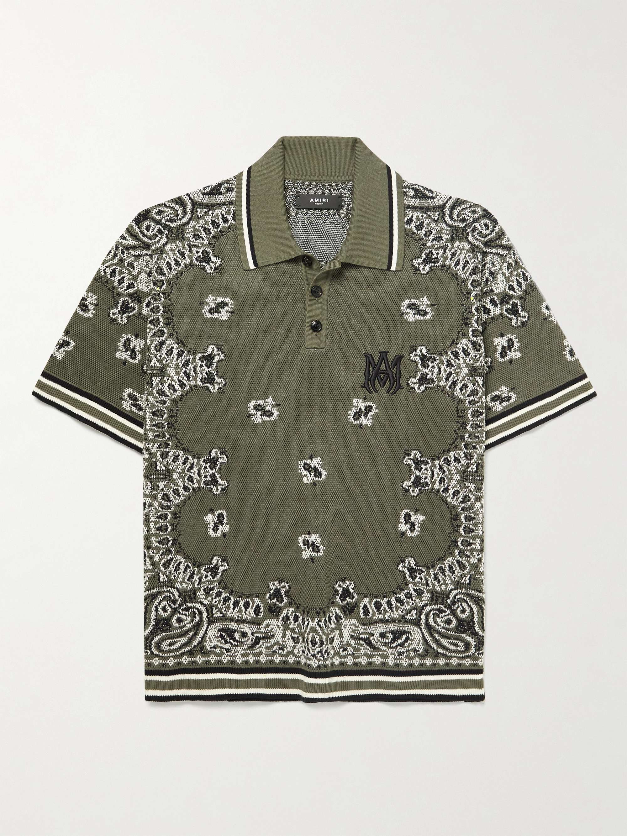 AMIRI Logo-Embroidered Jacquard-Knit Cotton and Cashmere-Blend Polo Shirt