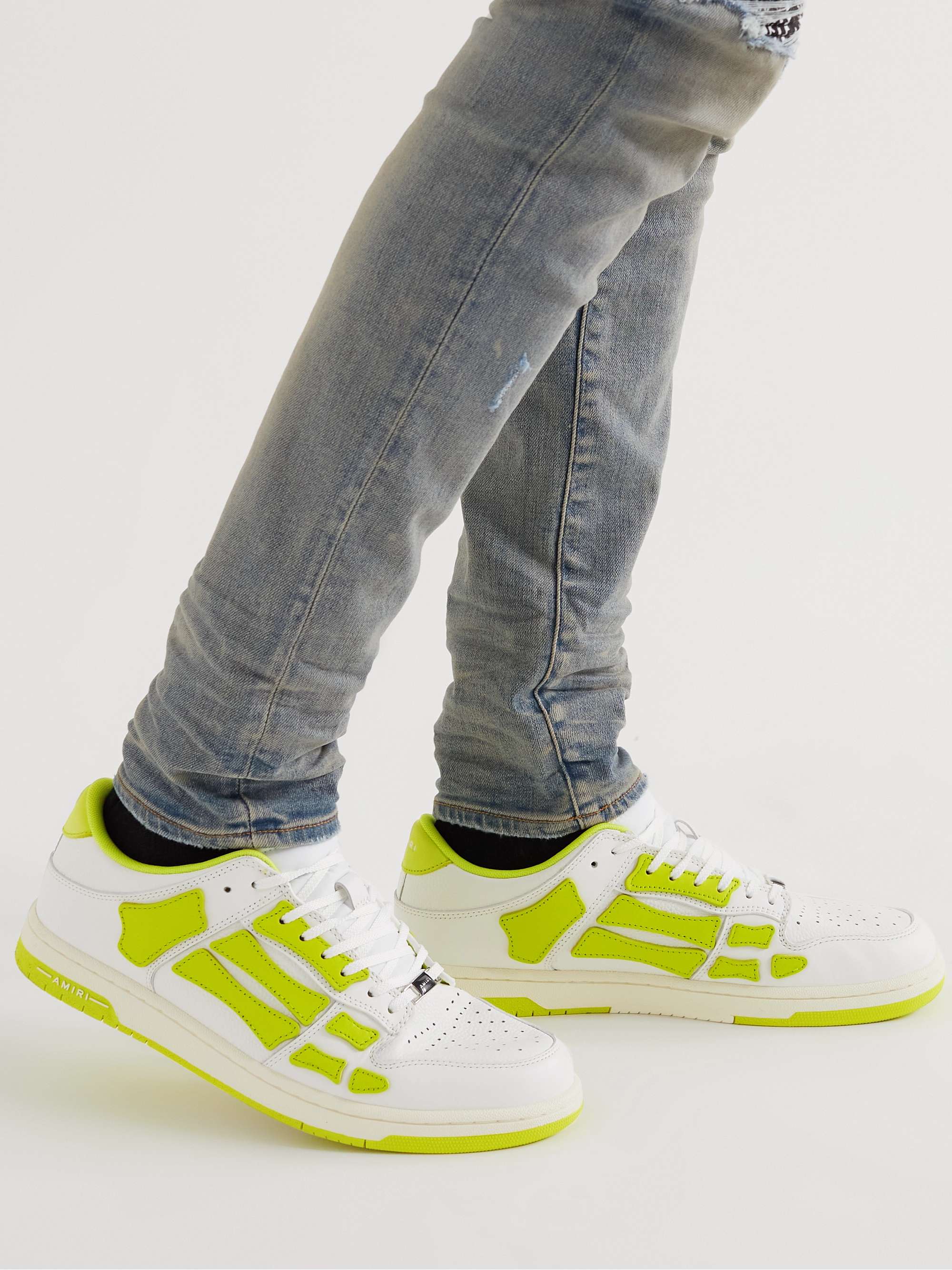 AMIRI Skel-Top Neon Colour-Block Leather Sneakers
