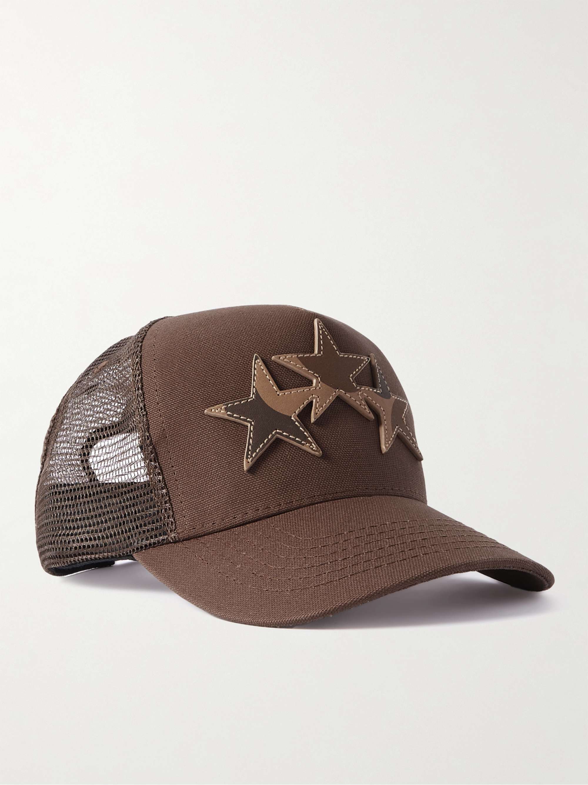 AMIRI Leather-Trimmed Cotton-Canvas and Mesh Trucker Hat