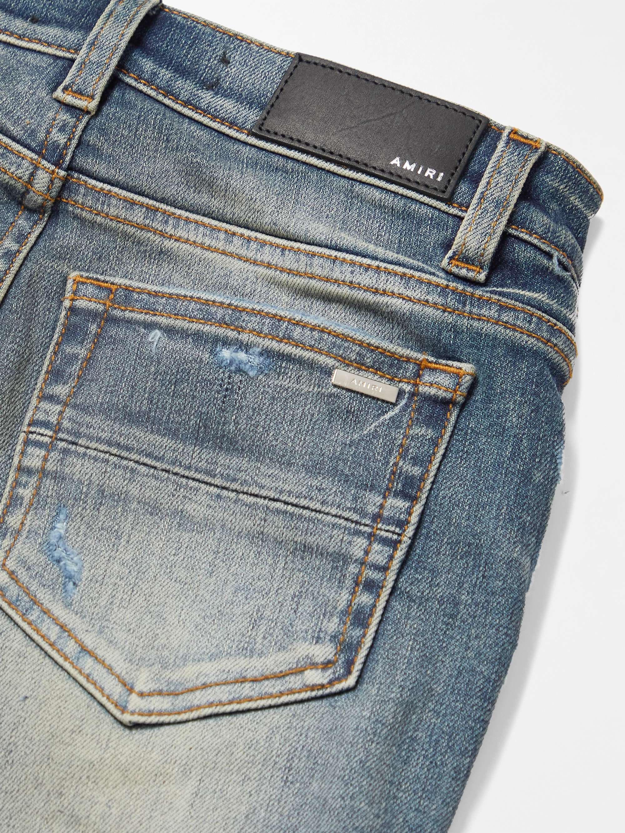 AMIRI KIDS MX1 Skinny-Fit Leather-Panelled Distressed Jeans