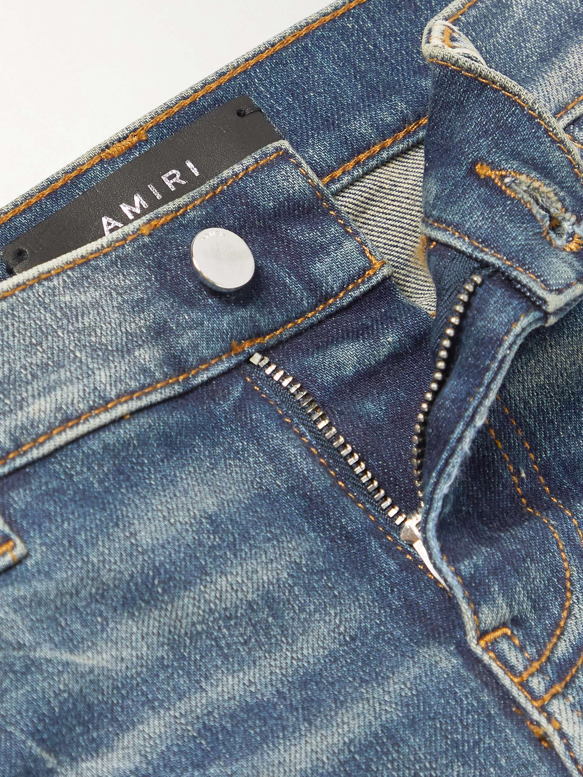 AMIRI KIDS MX1 Skinny-Fit Leather-Panelled Distressed Jeans