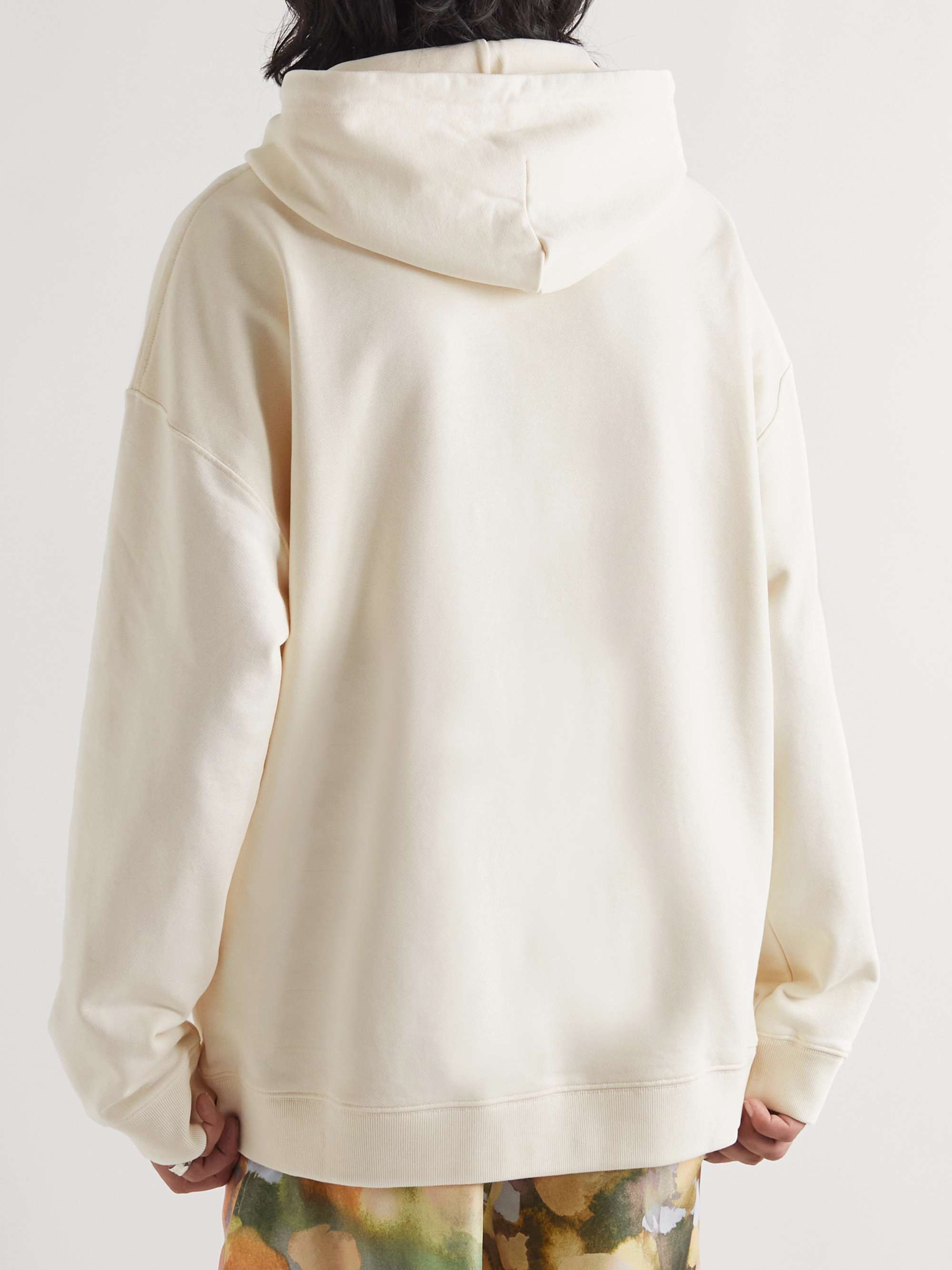 Off-white Anagram Leather-Trimmed Cotton-Jersey Hoodie | LOEWE 