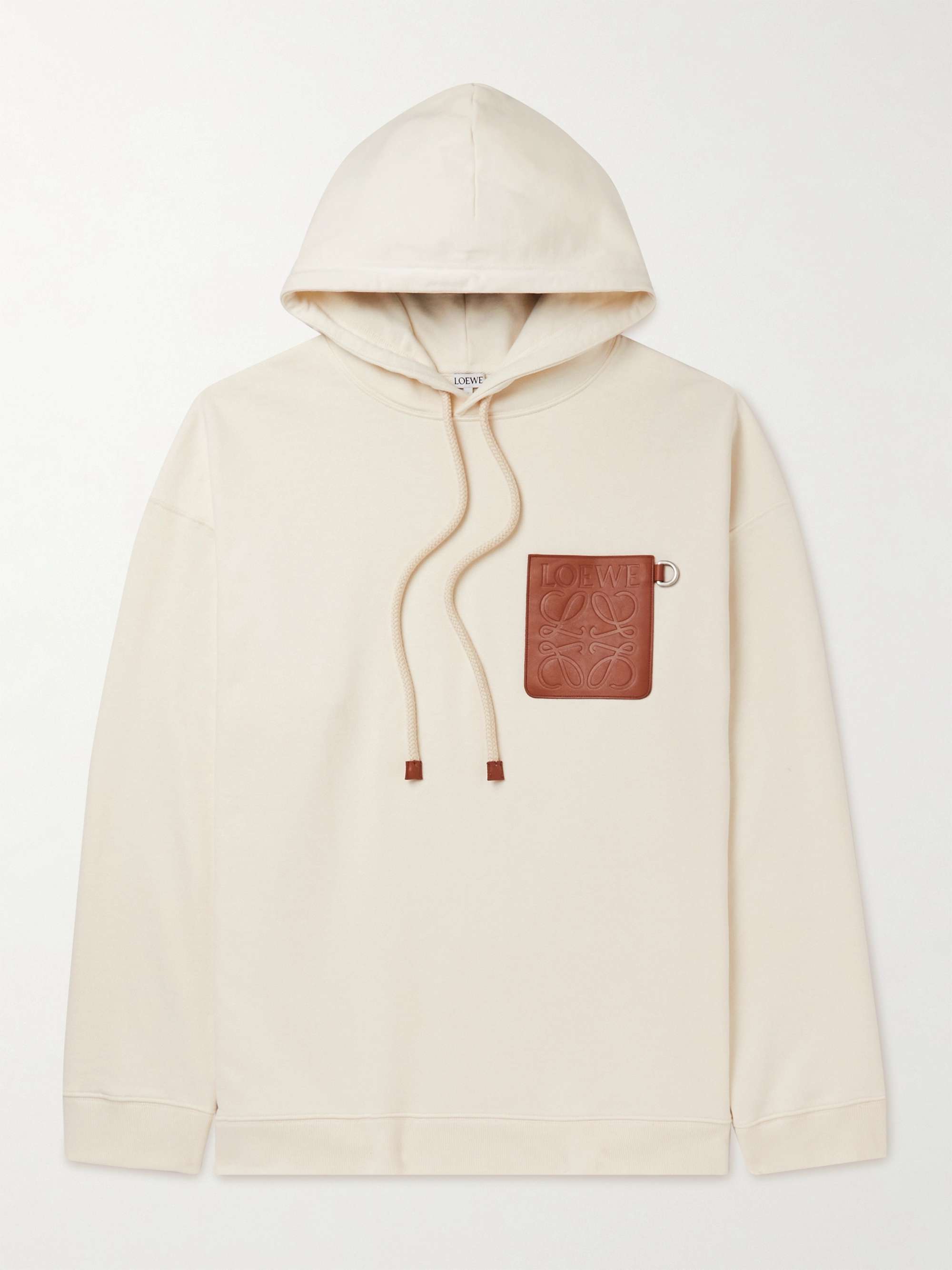 LOEWE Oversized Anagram Leather-Trimmed Cotton-Jersey Hoodie