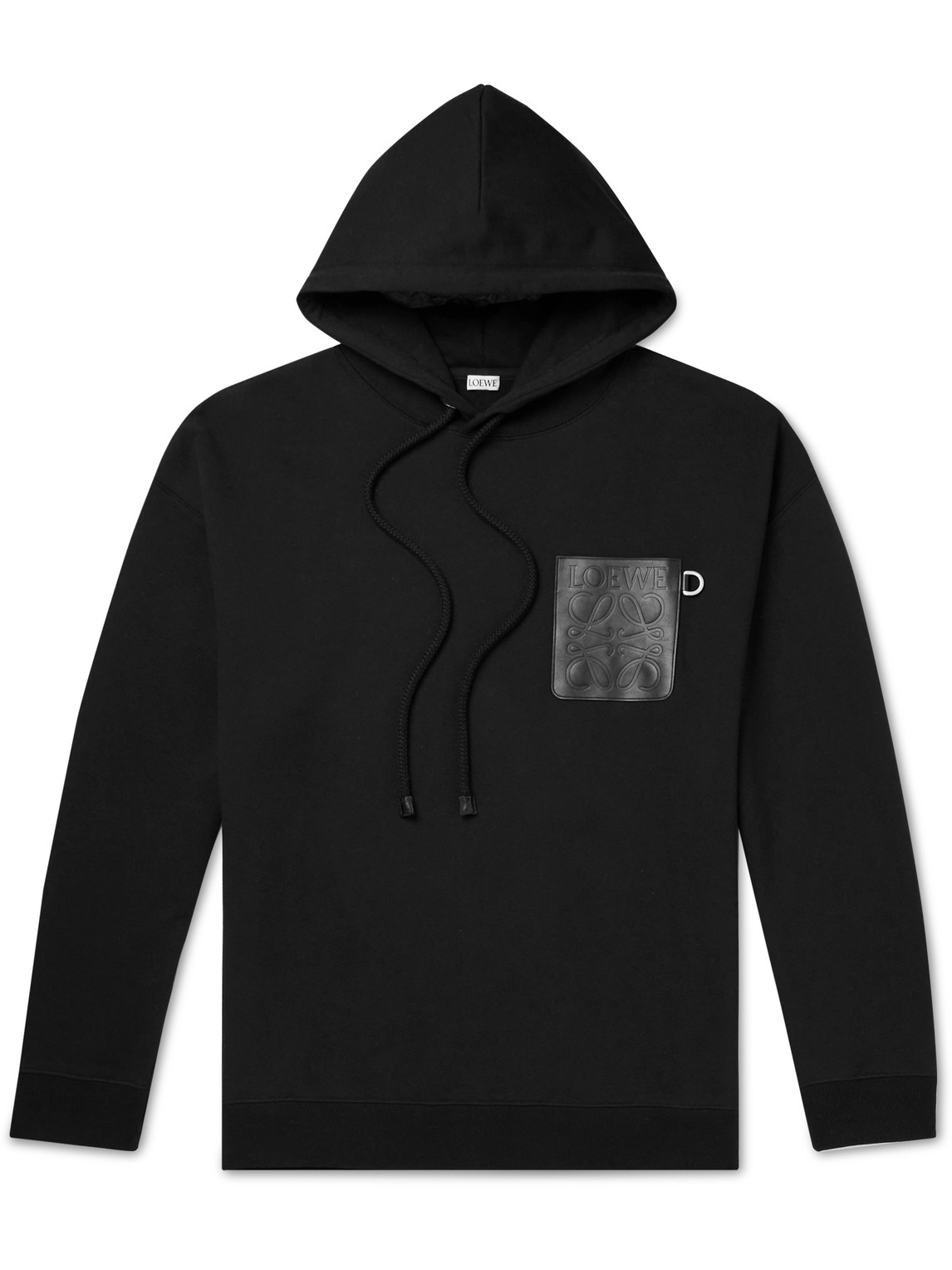 Anagram Leather-Trimmed Cotton-Jersey Hoodie