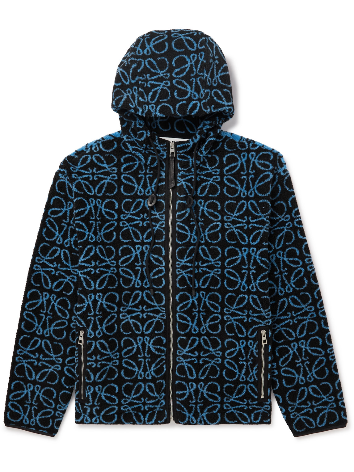Loewe Logo-jacquard Fleece Hooded Jacket In Blue | ModeSens