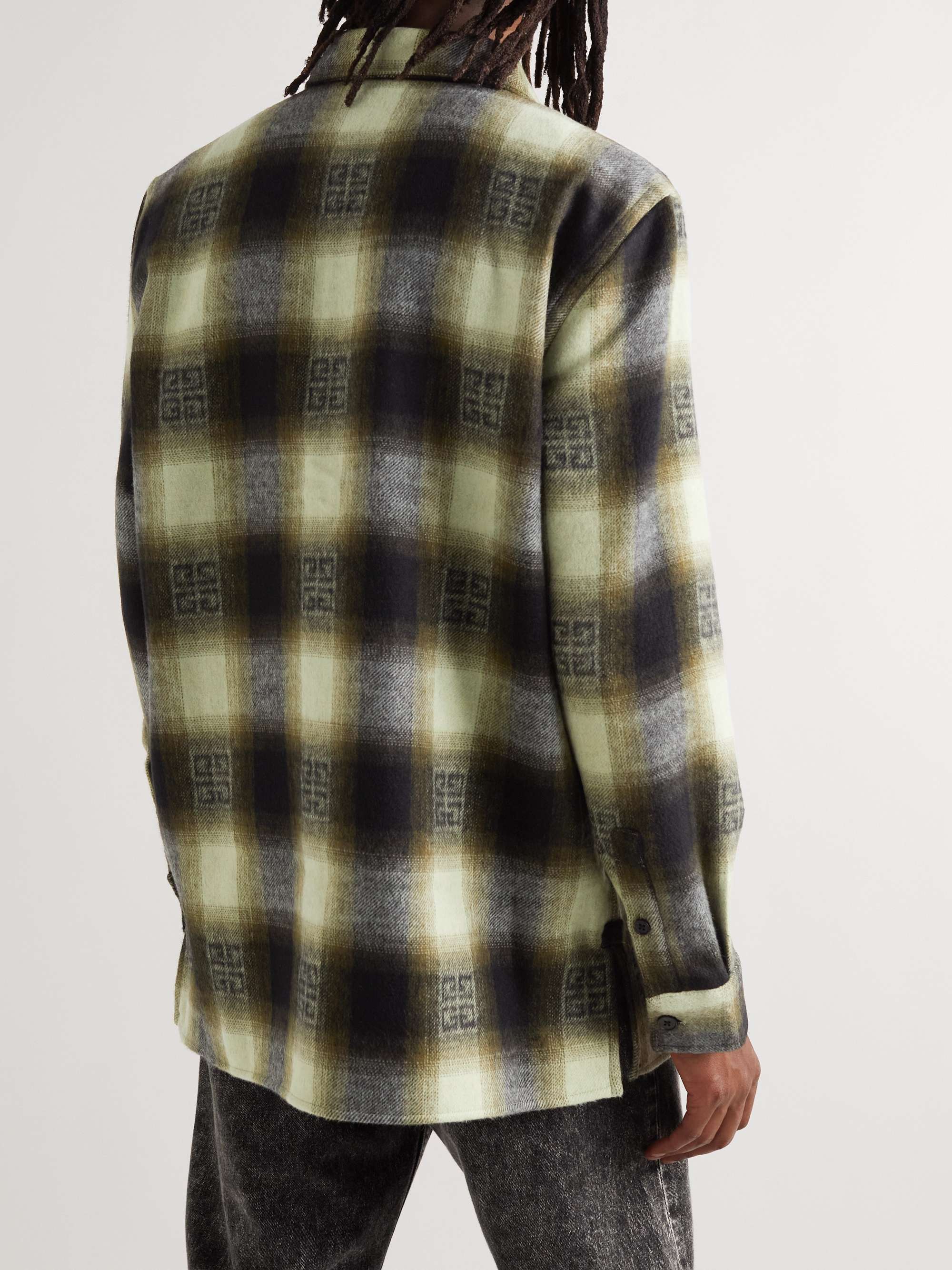GIVENCHY Logo-Print Checked Wool-Flannel Overshirt