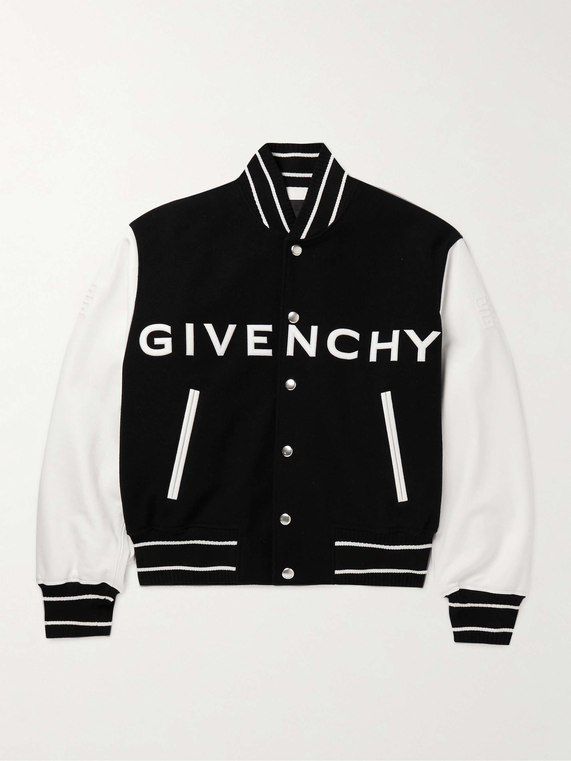 GIVENCHY Logo-Appliquéd Wool-Blend and Leather Bomber Jacket