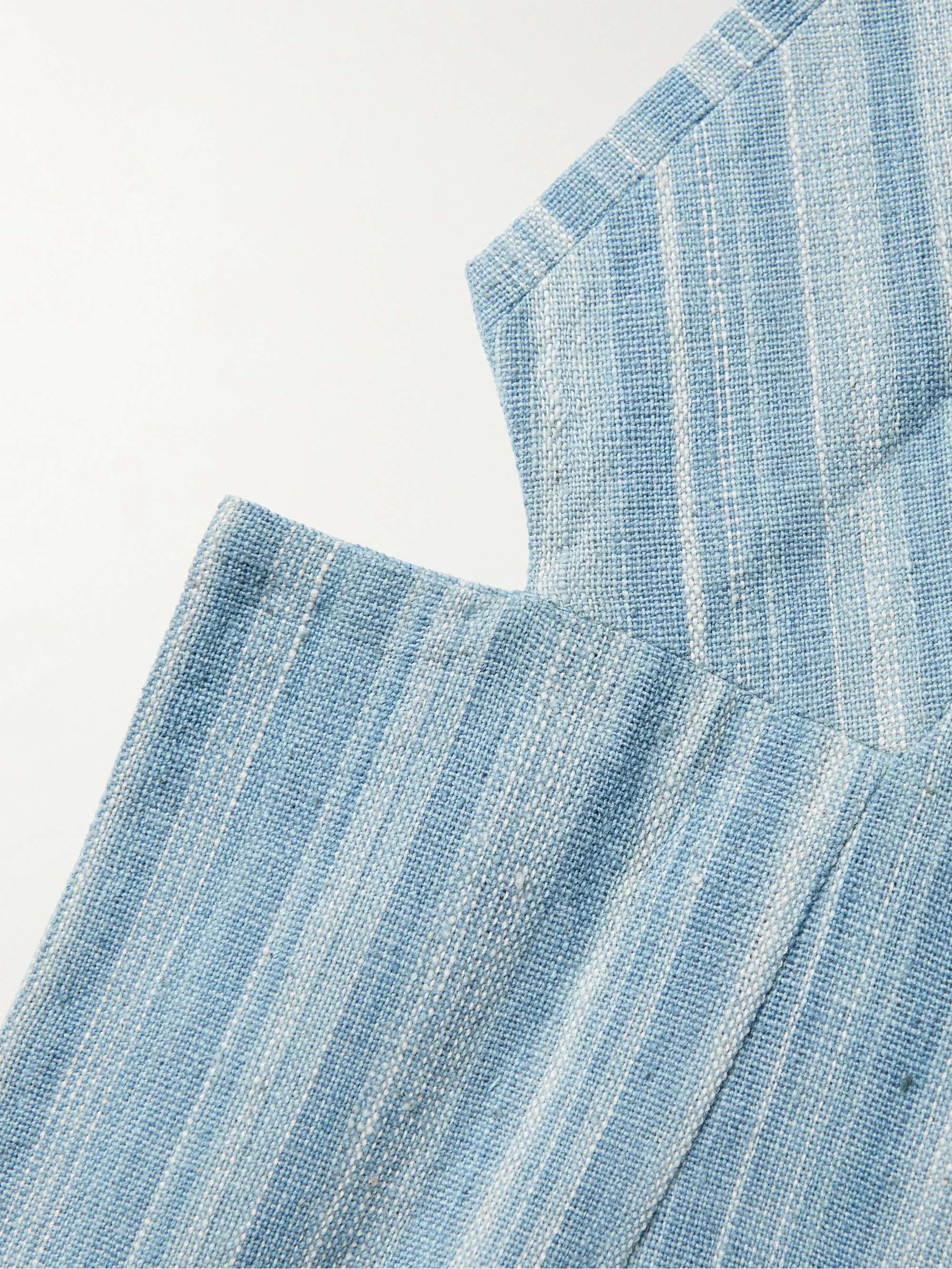 11.11/ELEVEN ELEVEN Unstructured Indigo-Dyed Striped Organic Cotton Blazer