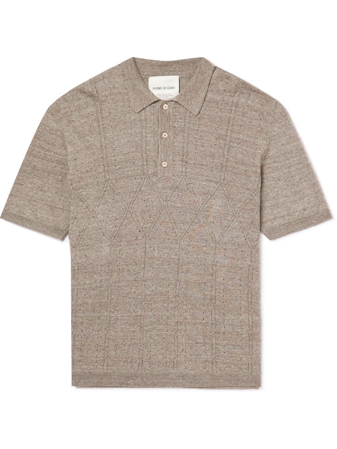 A Kind Of Guise Pointelle-knit Linen And Merino Wool-blend Polo Shirt In Neutrals