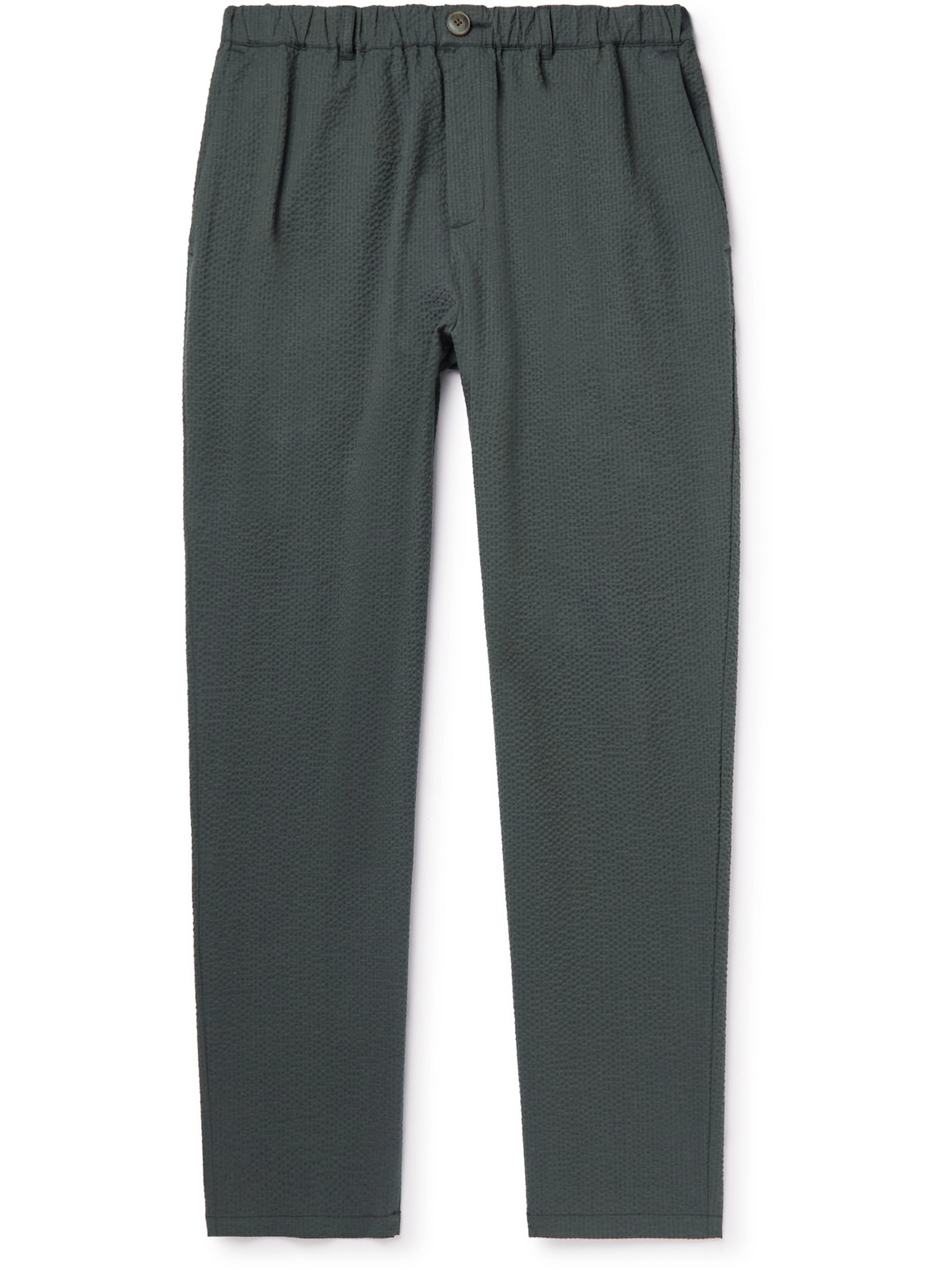 A Kind Of Guise Straight-leg Cotton-blend Seersucker Trousers In Blue