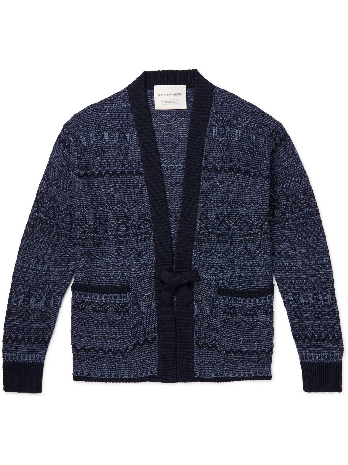 A Kind Of Guise Jacquard-knit Linen And Merino Wool-blend Cardigan In Blue