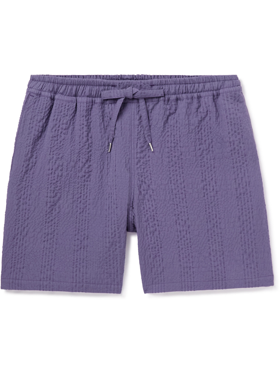 A Kind Of Guise Volta Straight-leg Stretch-cotton Seersucker Drawstring Shorts In Purple