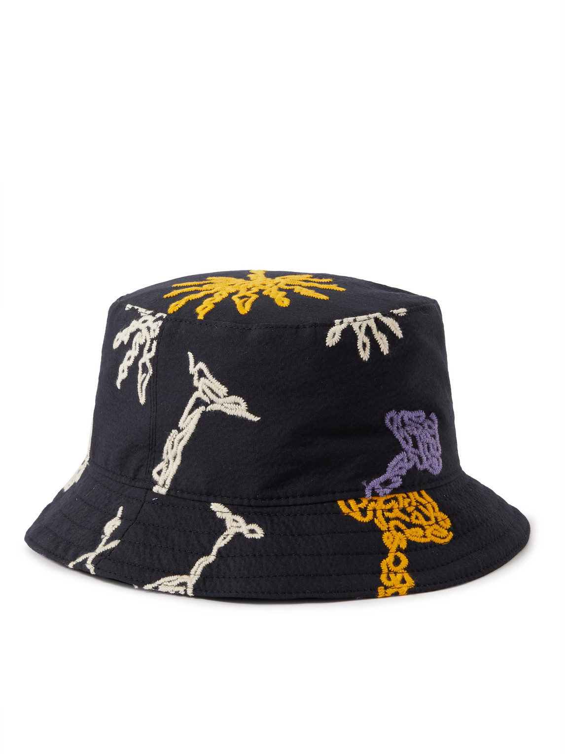 A Kind Of Guise Embroidered Cotton-blend Canvas Bucket Hat In Blue