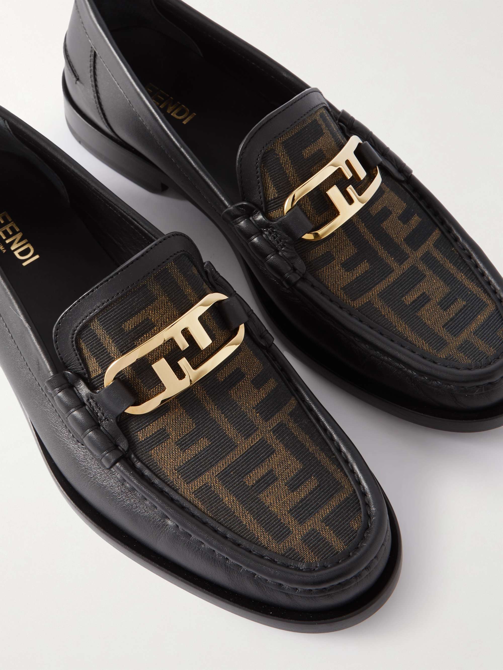 FENDI Logo-Jacquard Leather Loafers