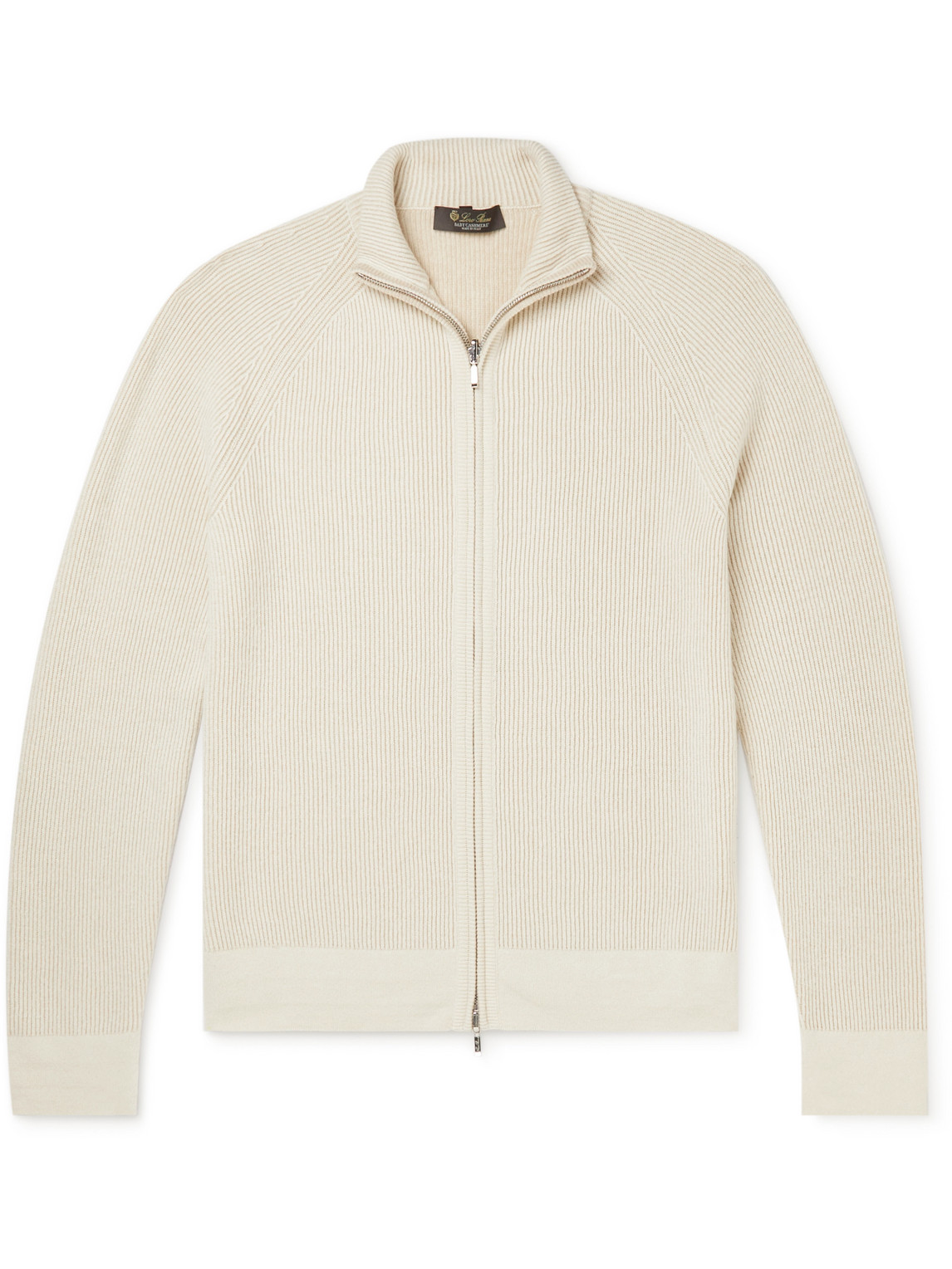 Loro Piana Ribbed Baby Cashmere Zip-up Sweater In Neutrals