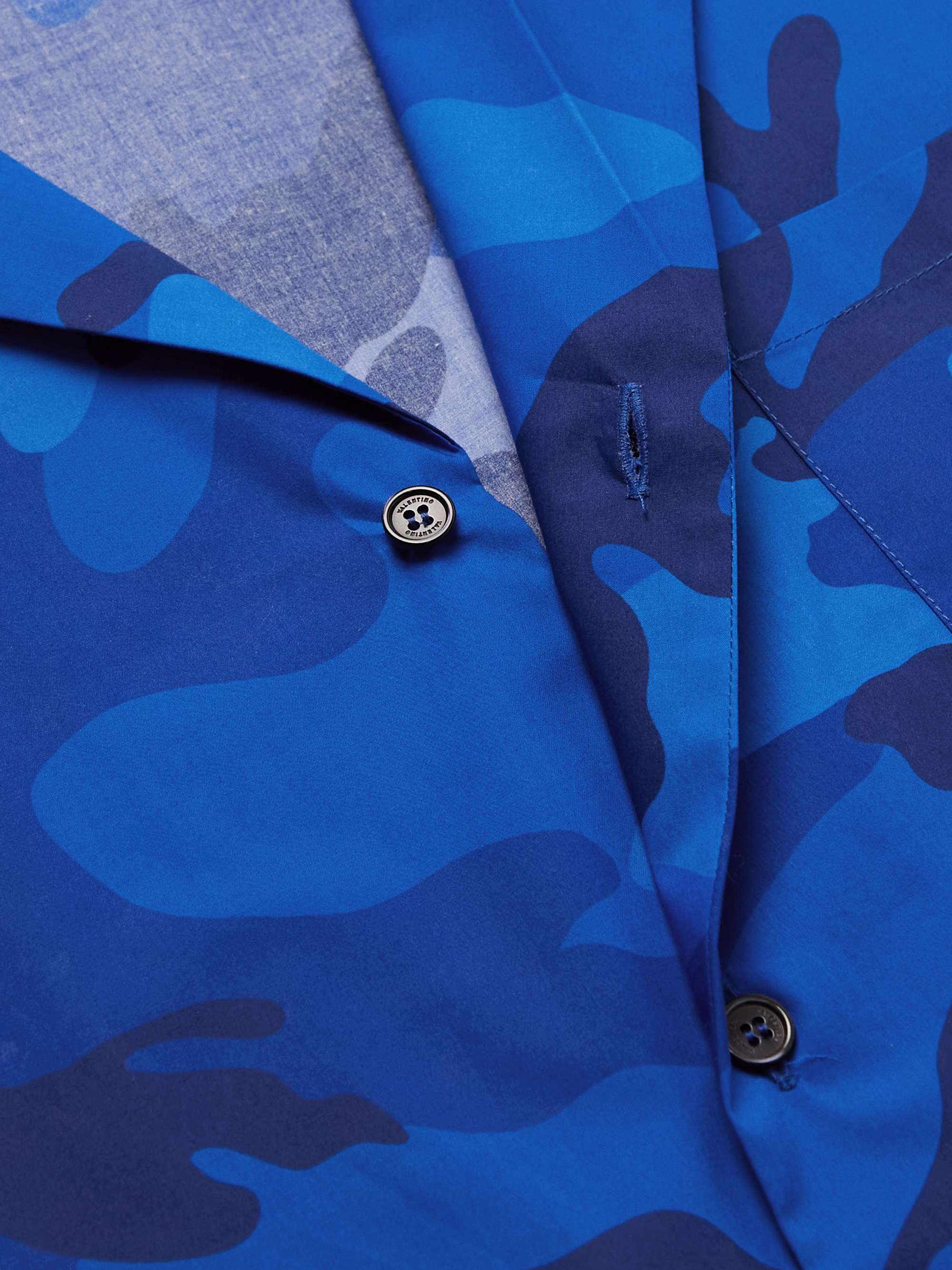 VALENTINO Camp-Collar Camouflage-Print Cotton-Poplin Shirt