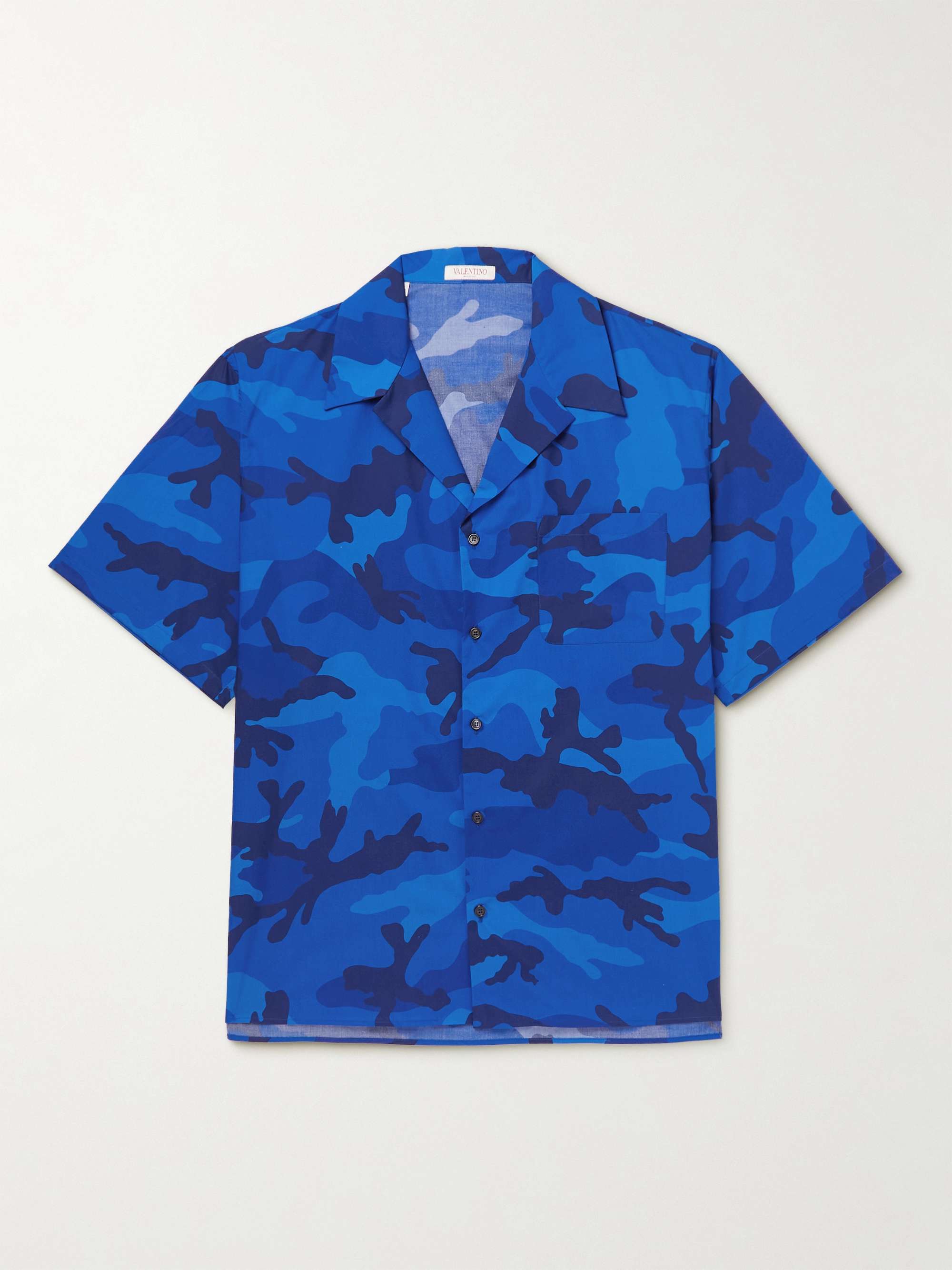VALENTINO Camp-Collar Camouflage-Print Cotton-Poplin Shirt